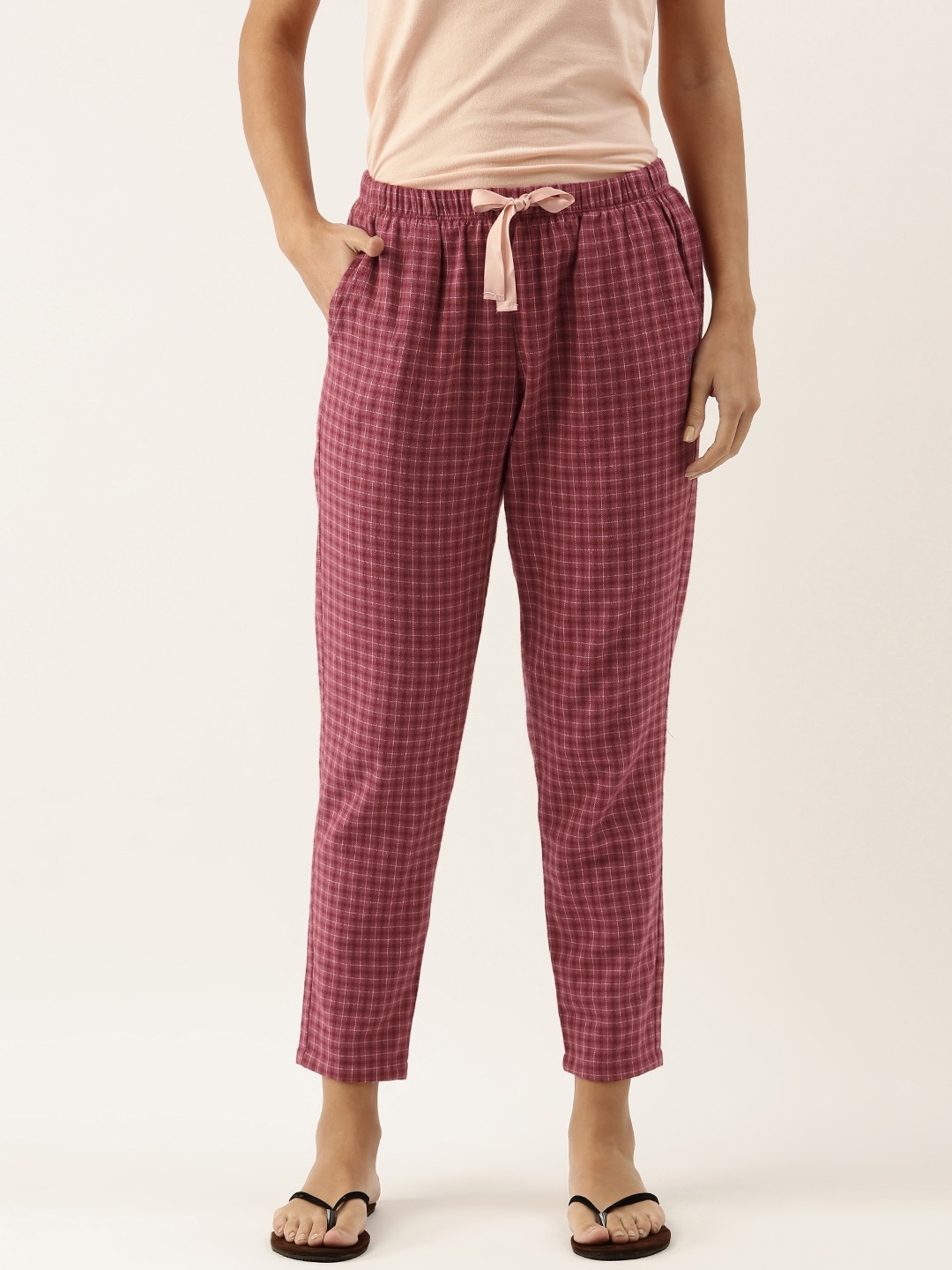 

Enamor Women Burgundy Essential Ankle Length Cotton Flannel Pants
