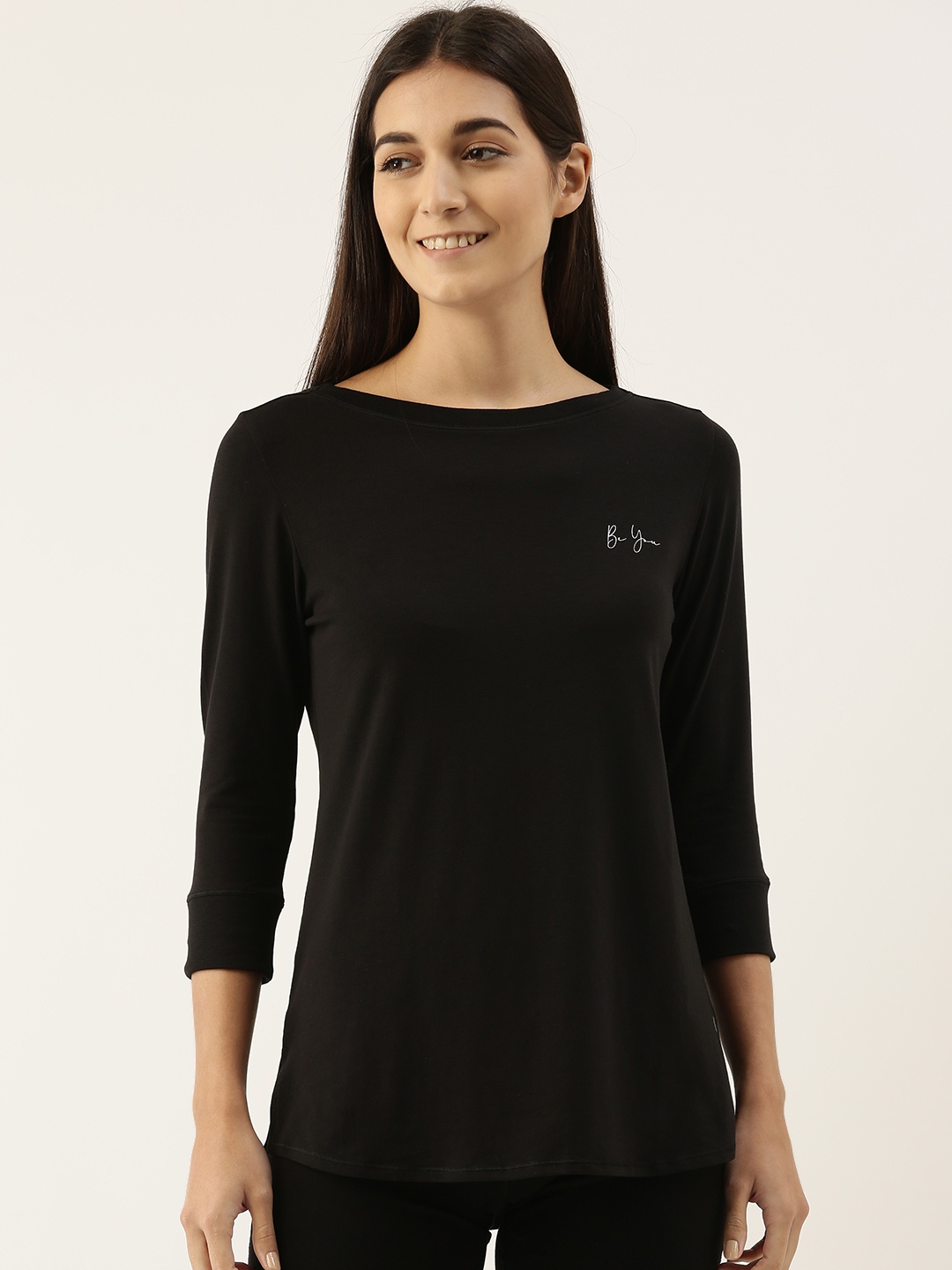

Enamor Women Black Slim Fit Outdoor T-shirt