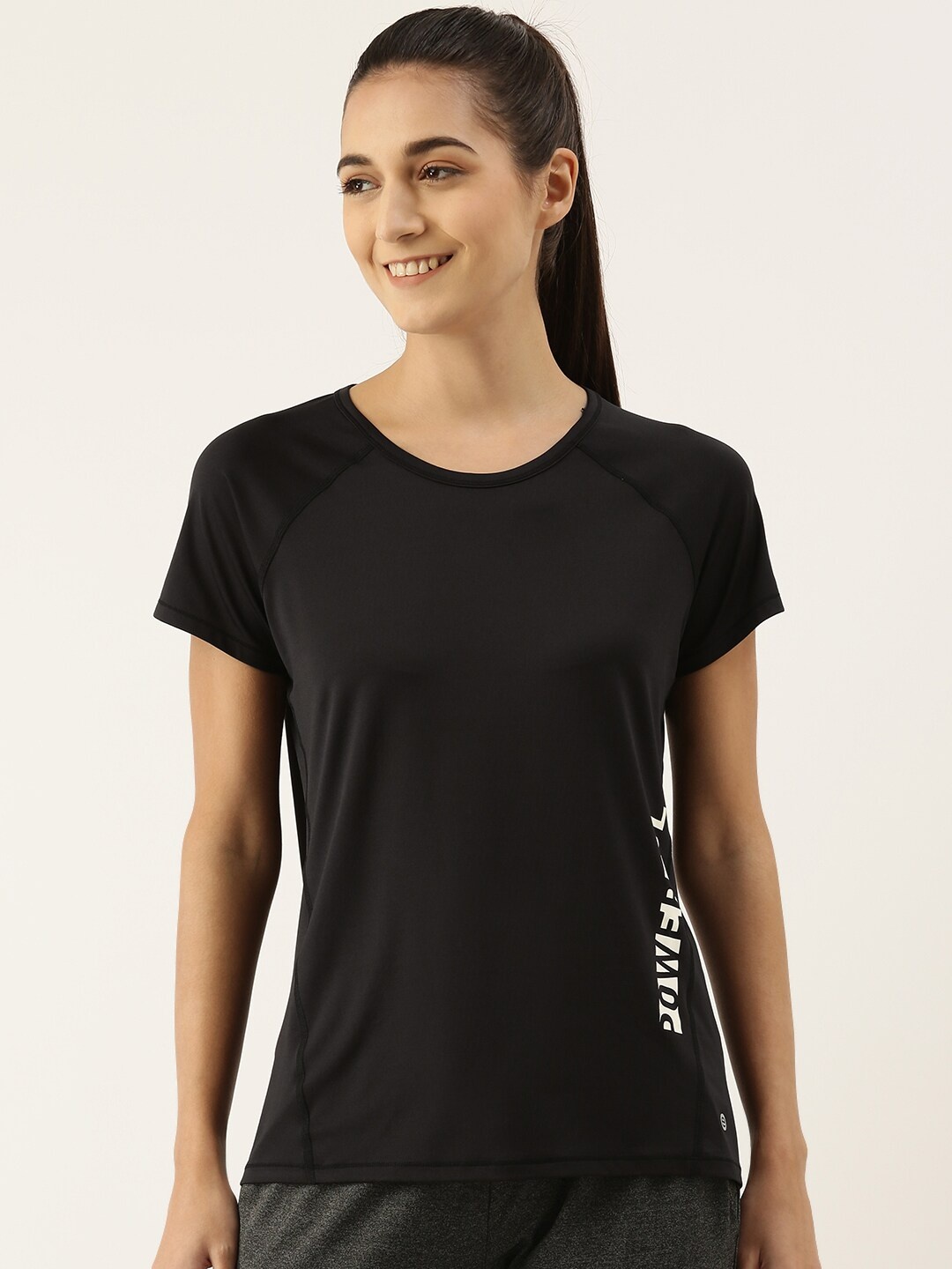 

Enamor Women Black Printed Antimicrobial Outdoor T-shirt