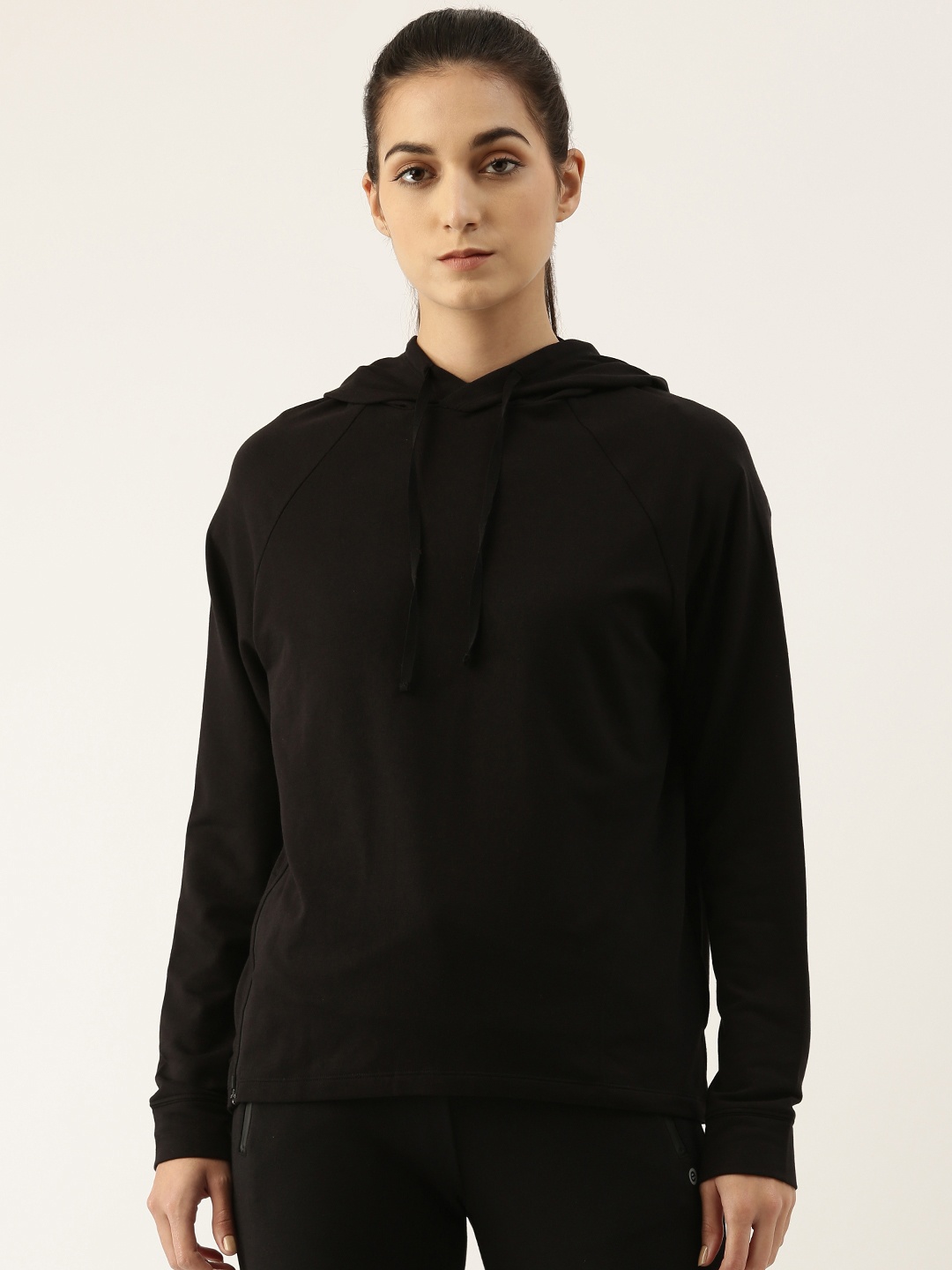 

Enamor Women Black Hooded Sweatshirt