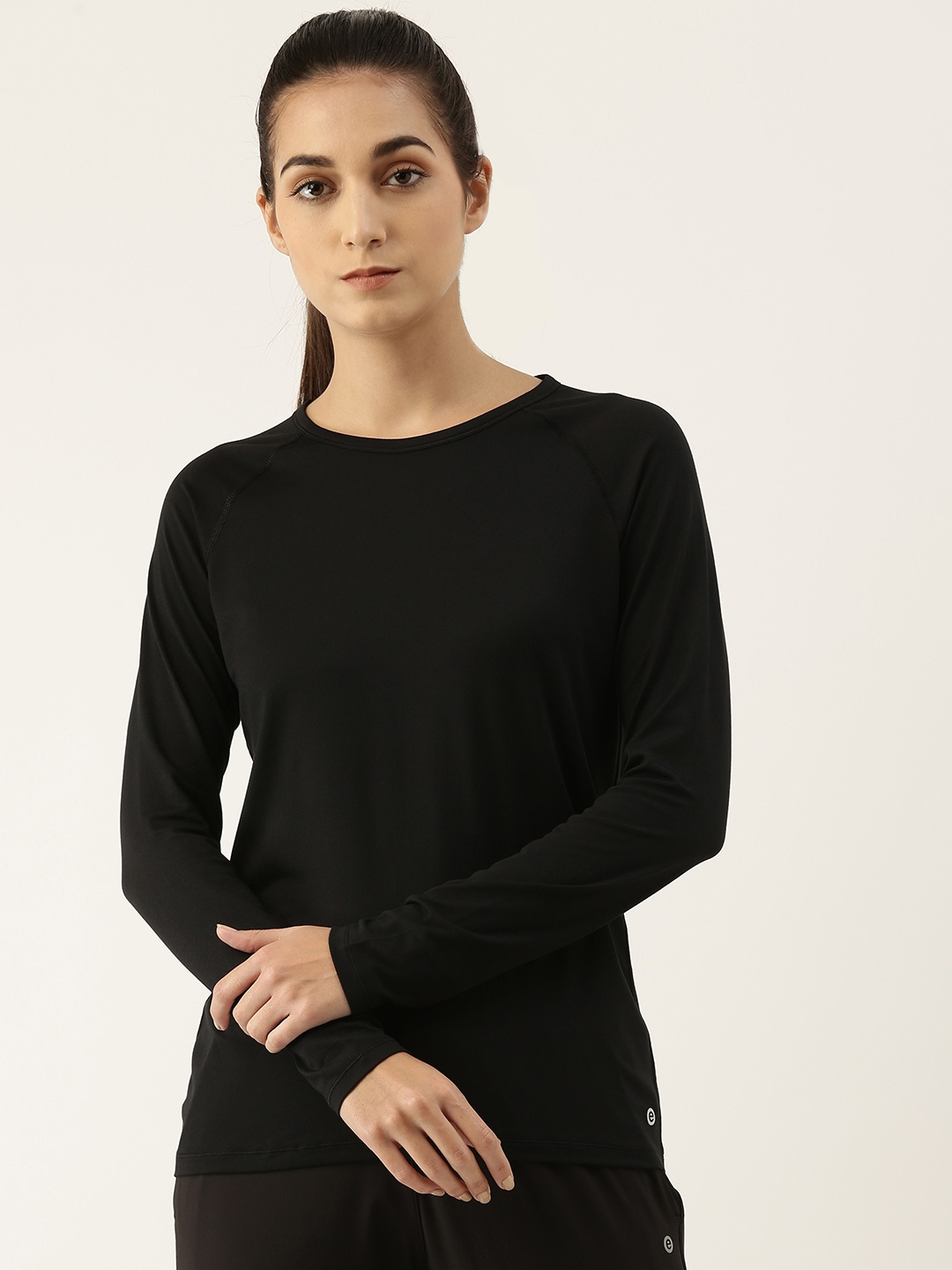 

Enamor Women Black Printed Antimicrobial Slim Fit T-shirt