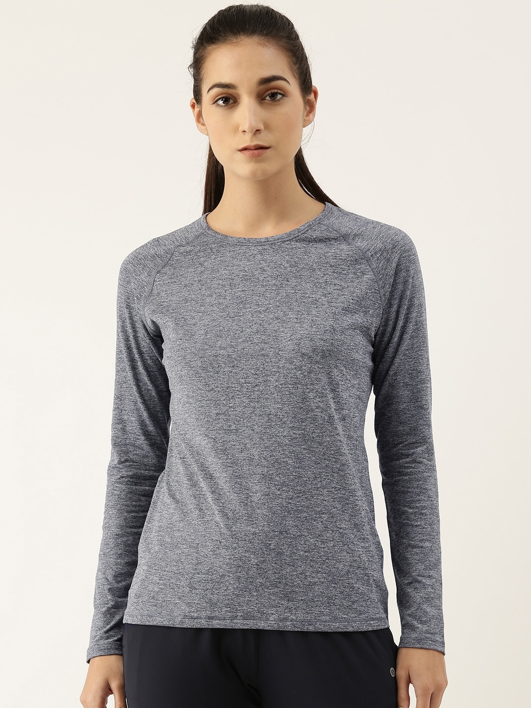 

Enamor Women Navy Blue Printed Antimicrobial Slim Fit T-shirt