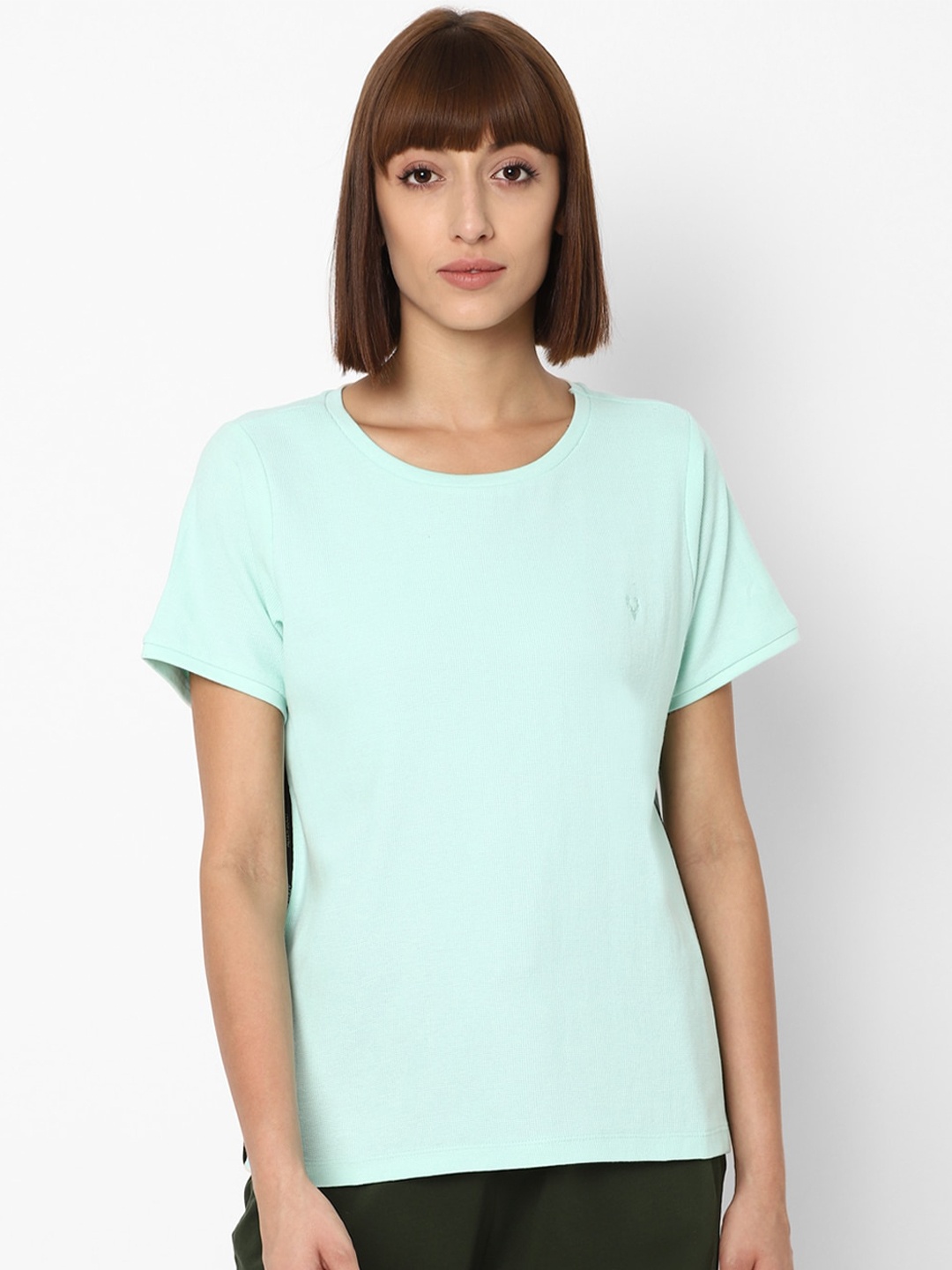 

Allen Solly Woman Turquoise Blue Solid Regular Fit T-shirt