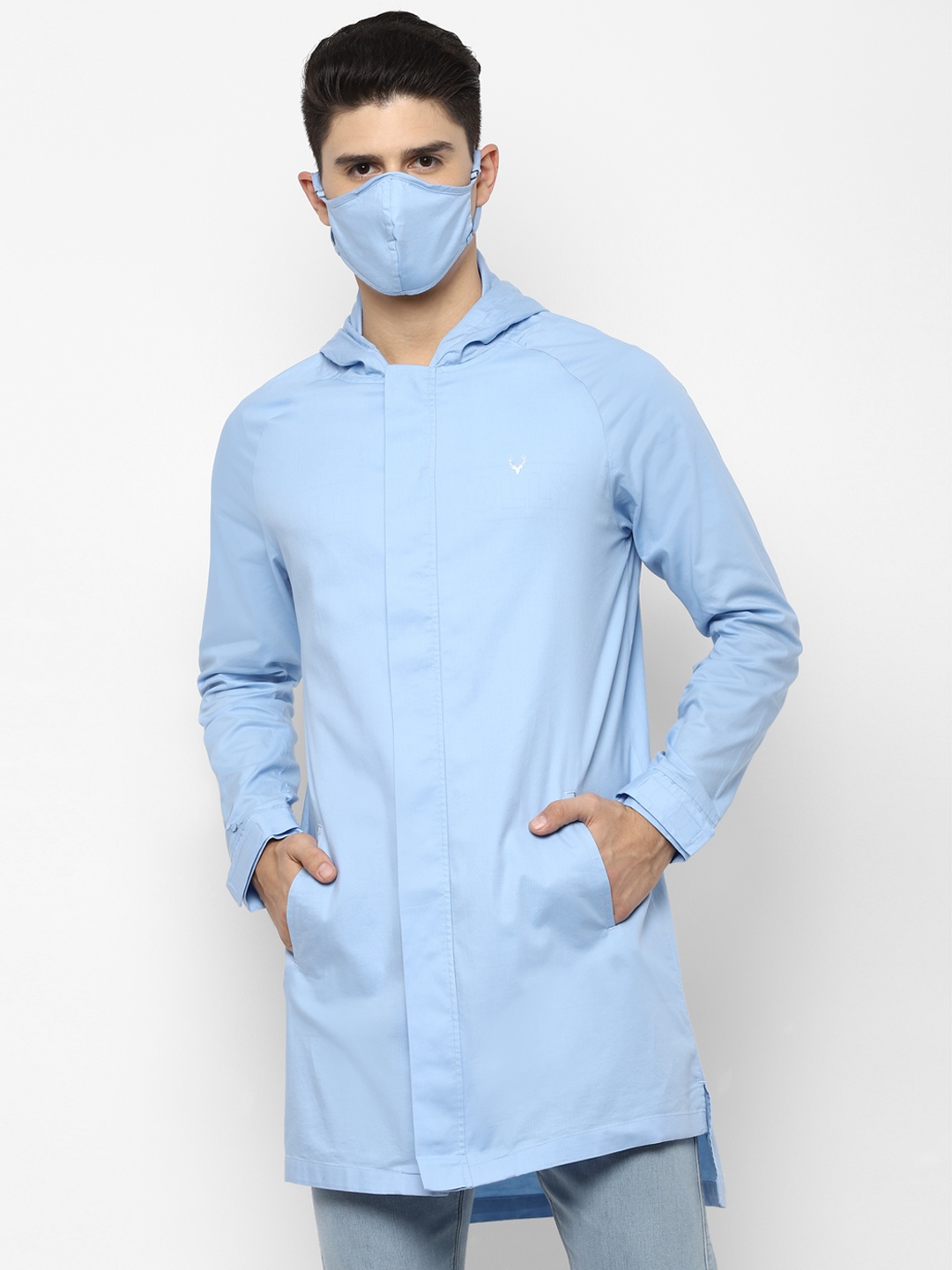 Allen Solly Sport Hooded Longline Tailored Jacket, Blue