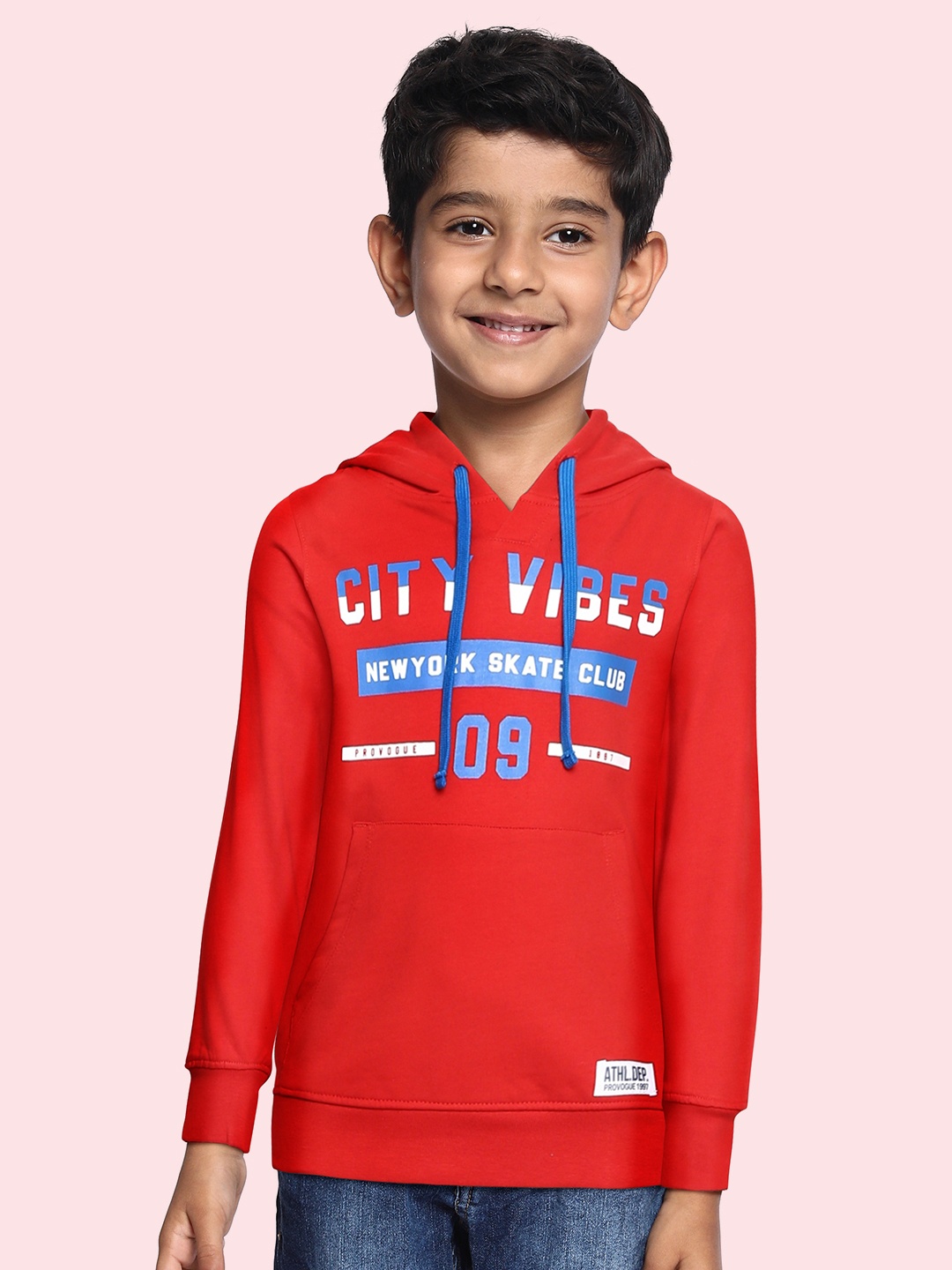 

Provogue Boys Red Printed Hooded Sweatshirt
