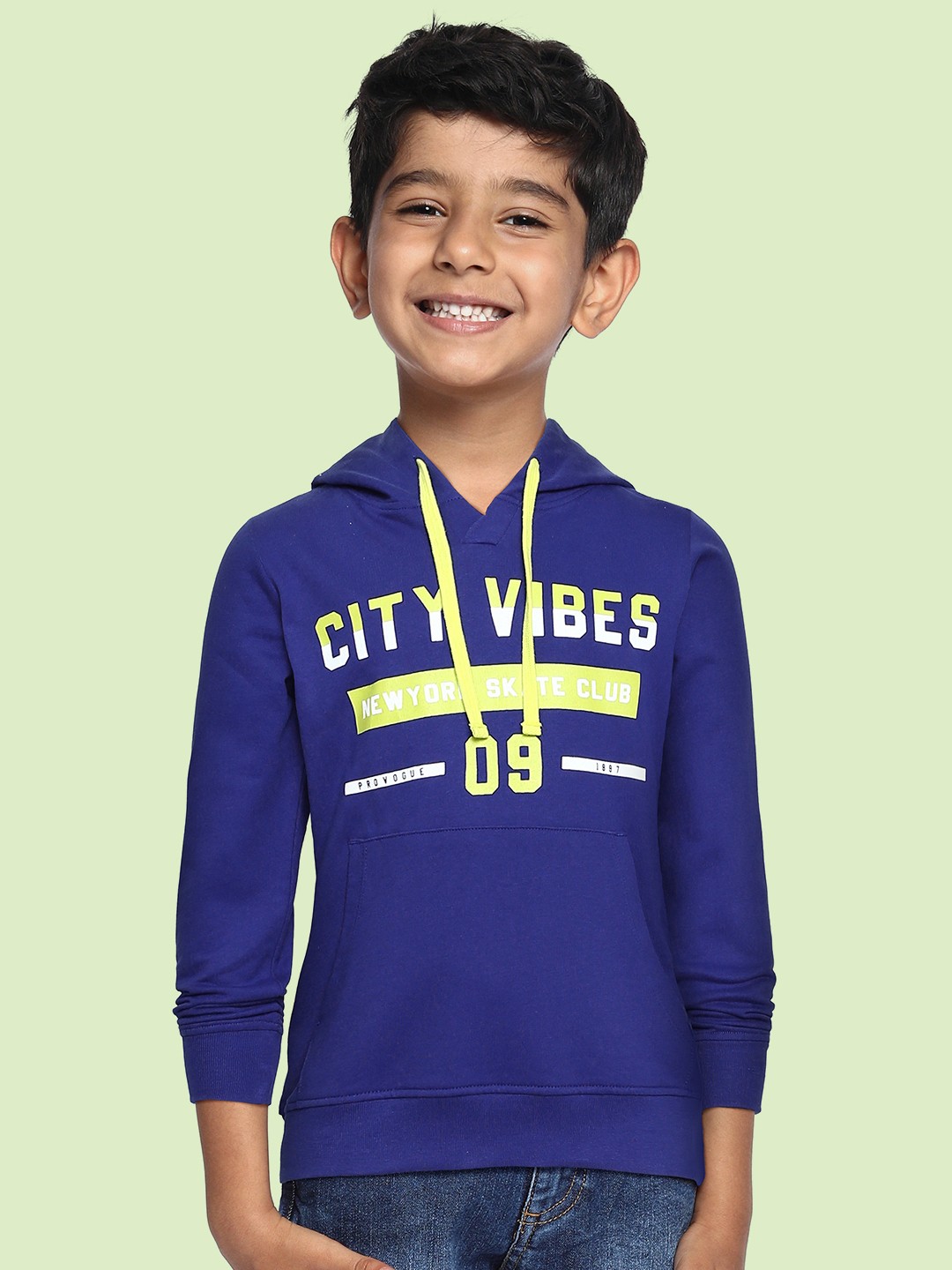 

Provogue Boys Blue Printed Hooded Sweatshirt