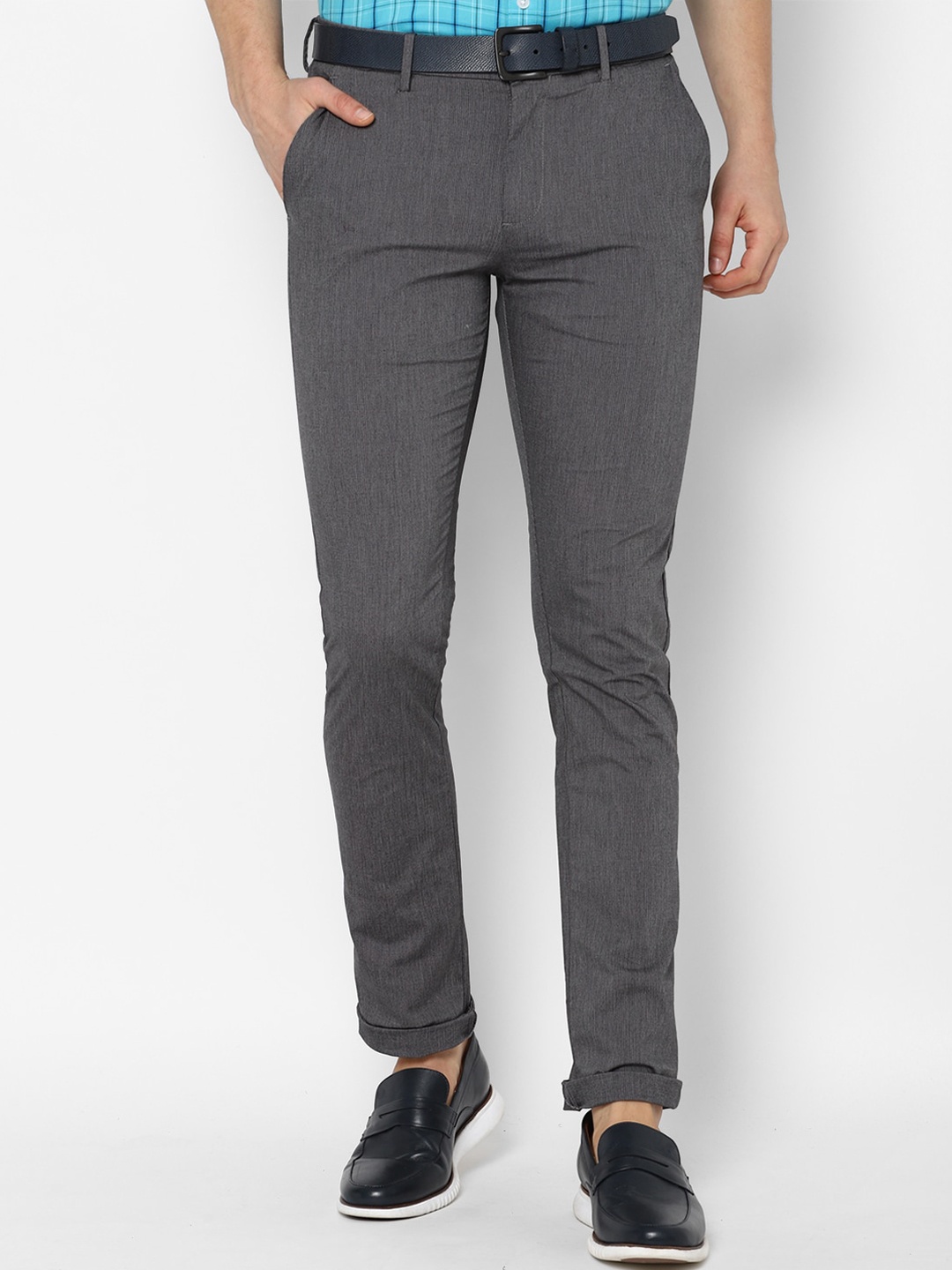 

Allen Solly Men Grey Textured Slim Fit Cotton Trousers