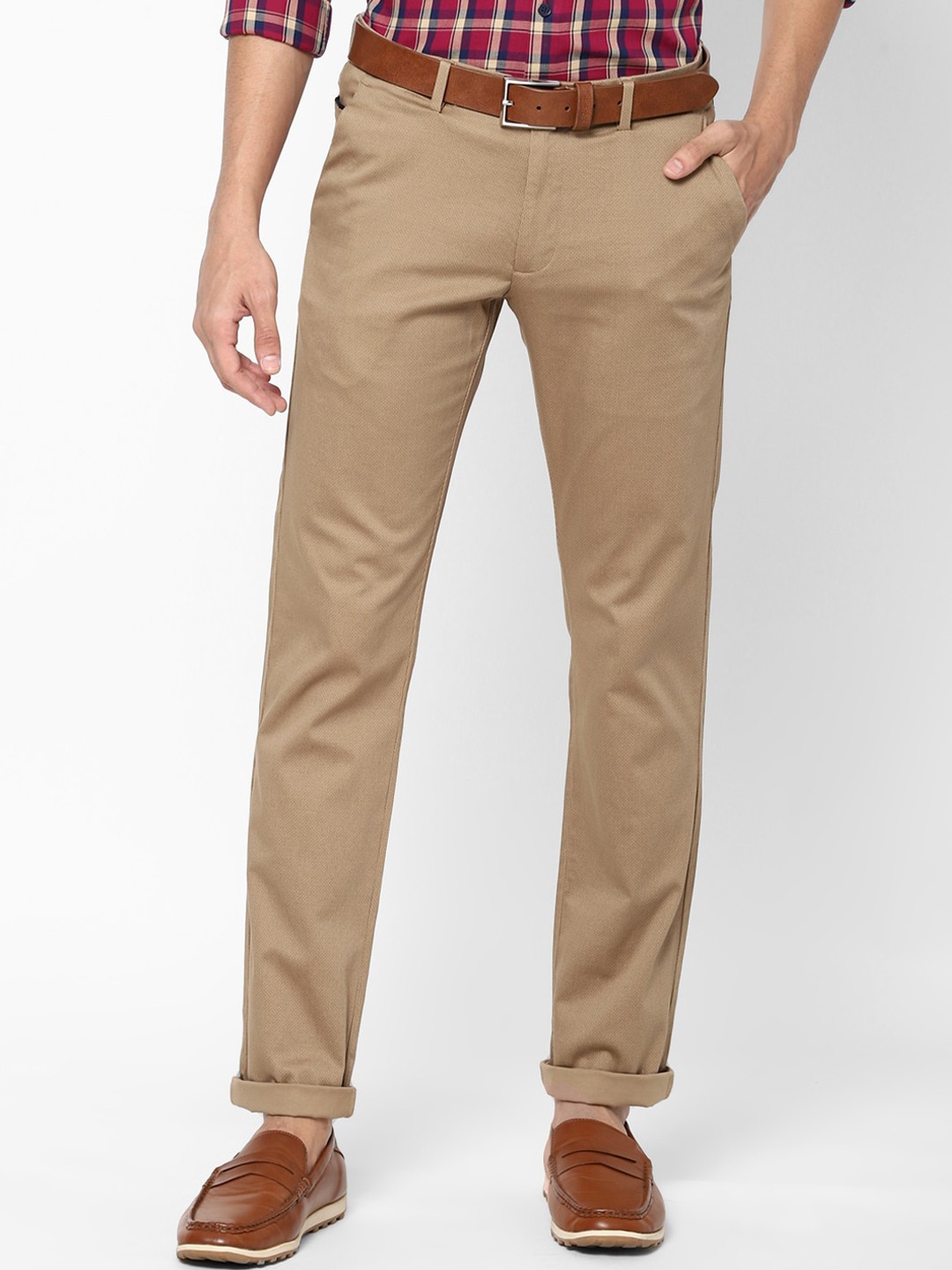 

Allen Solly Men Beige Textured Slim Fit Trousers