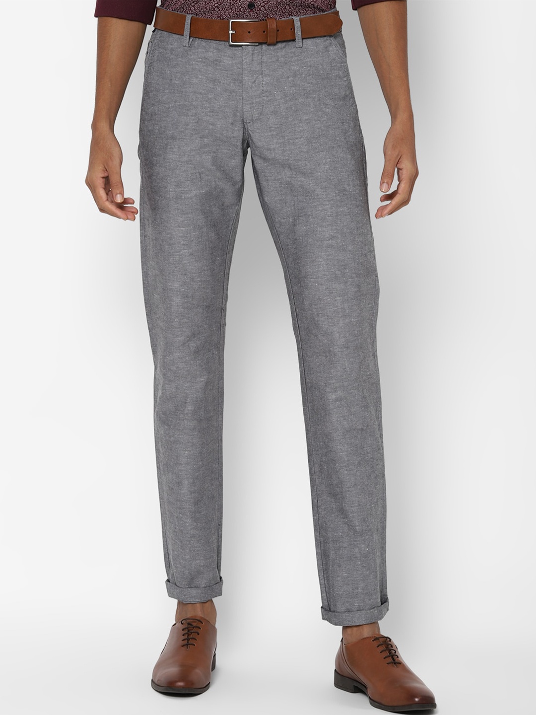 

Allen Solly Men Grey Textured Slim Fit Trousers