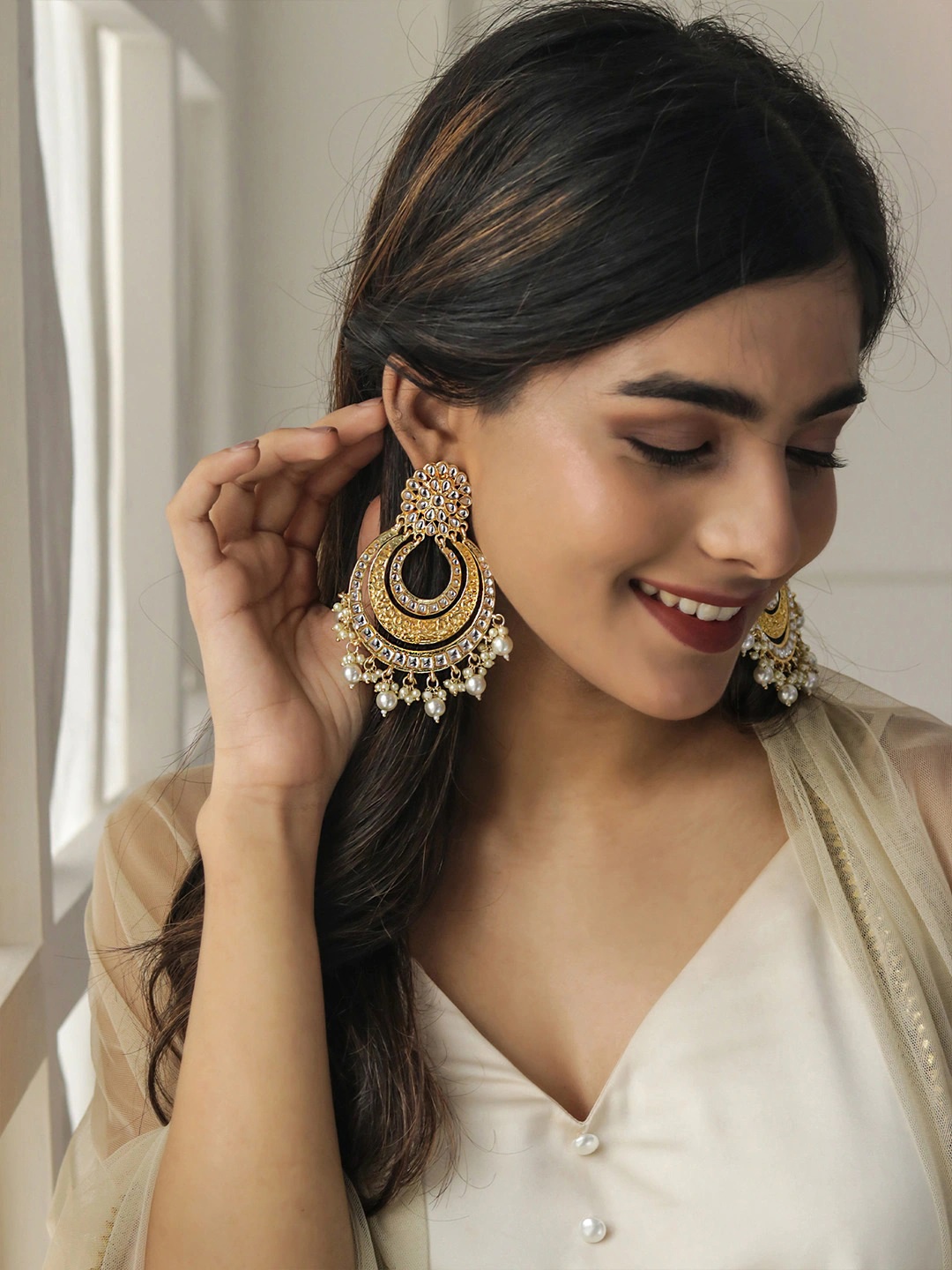 

Fida Gold-Toned Contemporary Chandbalis Earrings