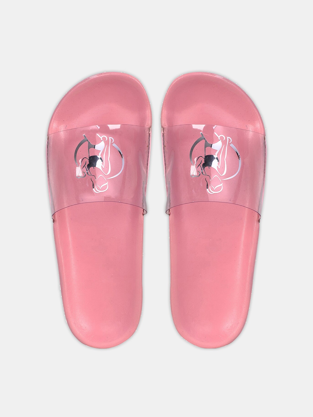 

FREECO Women Pink & Transparent Printed Sliders
