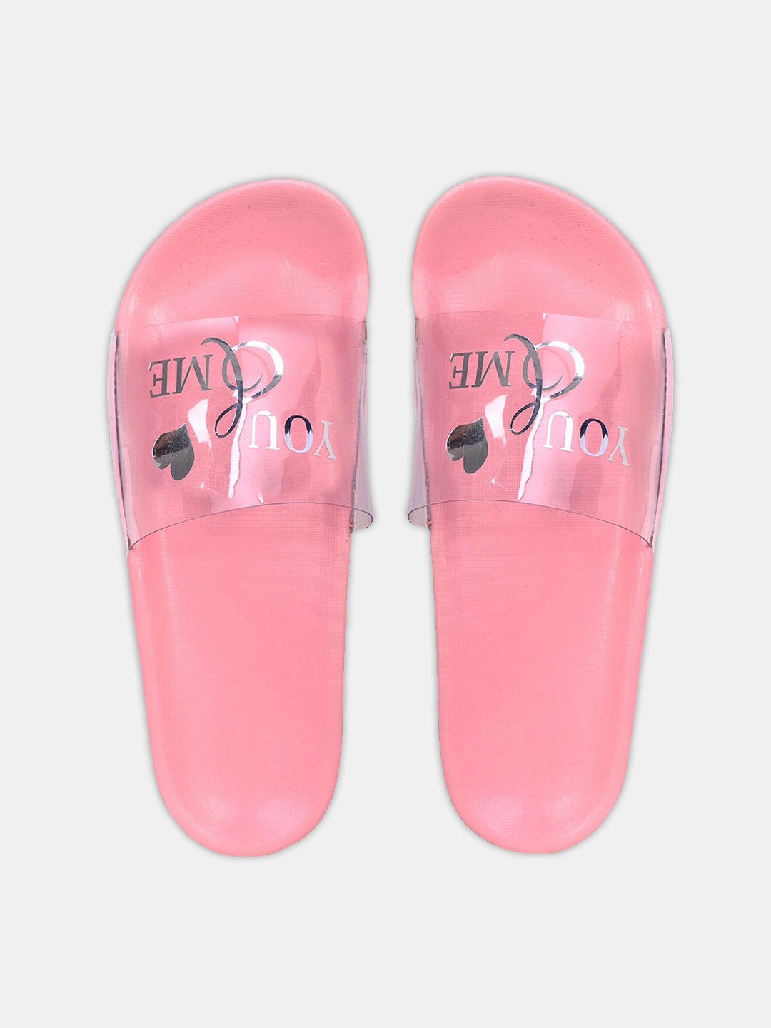 

FREECO Women Pink & Transparent Printed Sliders