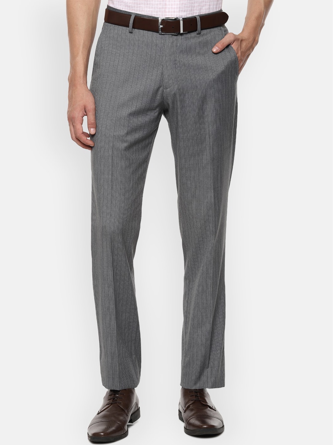 

Louis Philippe Men Grey Textured Slim Fit Formal Trousers