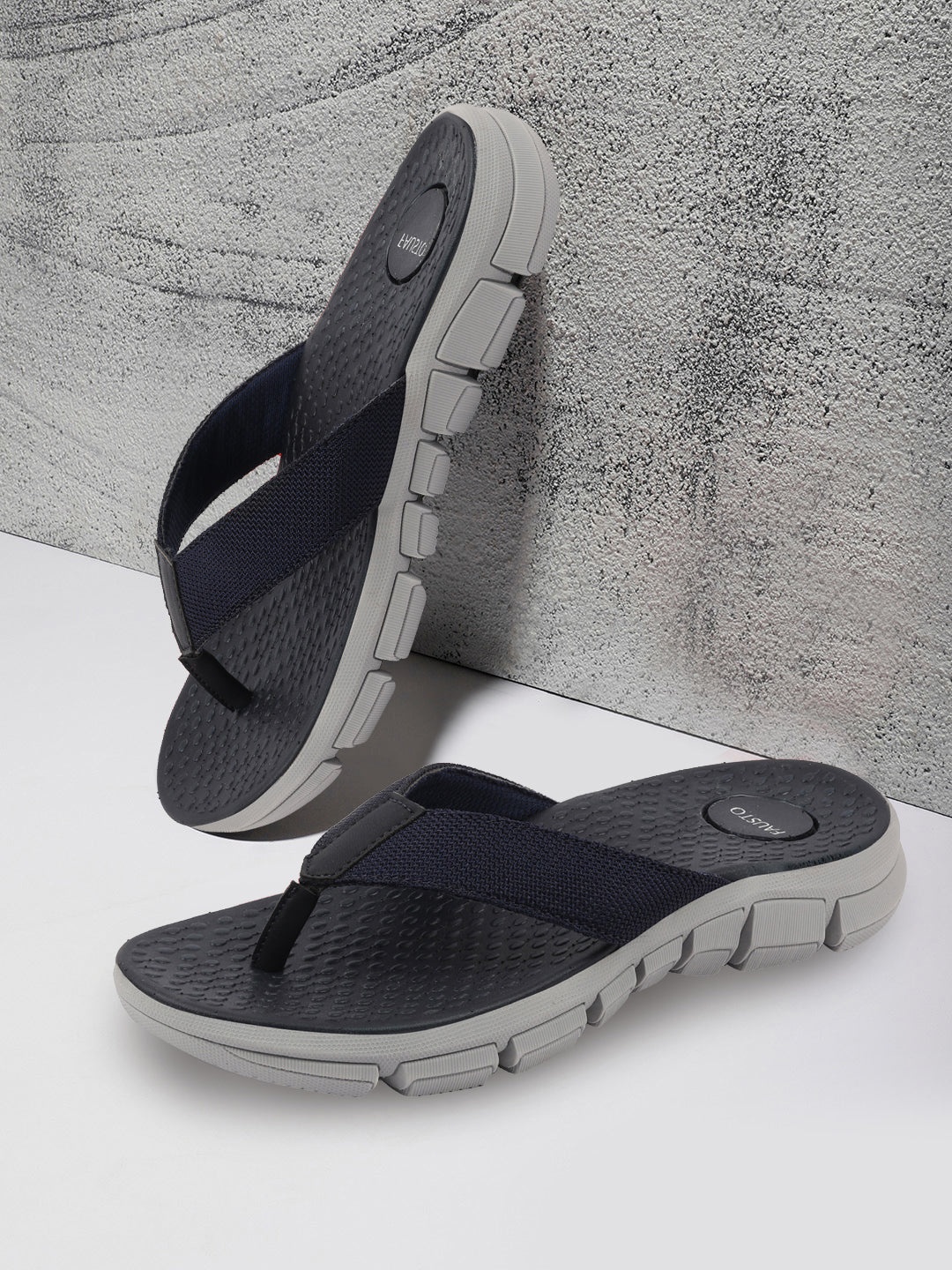 

FAUSTO Men Blue & Grey Thong Flip-Flops