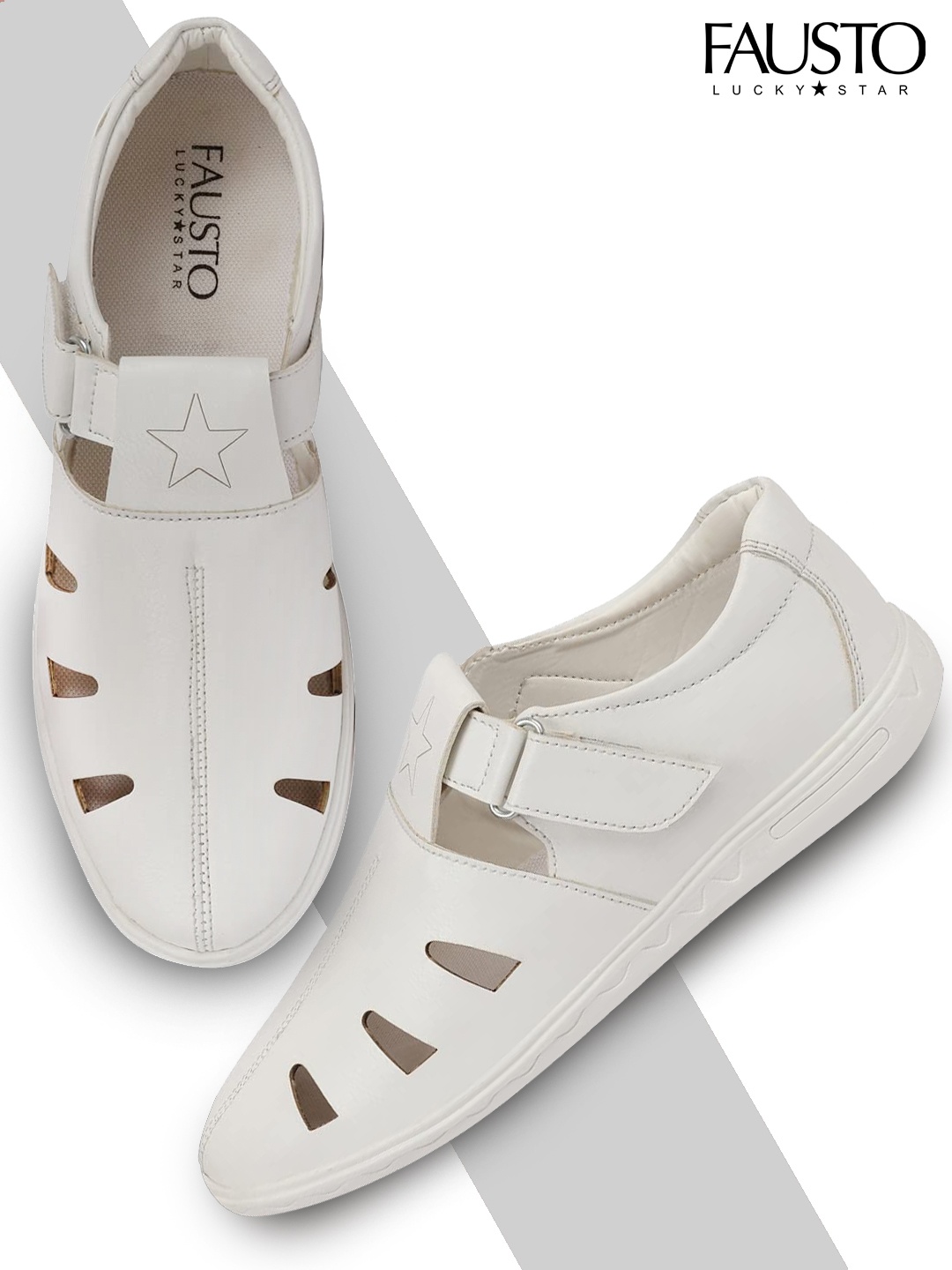 

FAUSTO Men White PU Shoe-Style Sandals