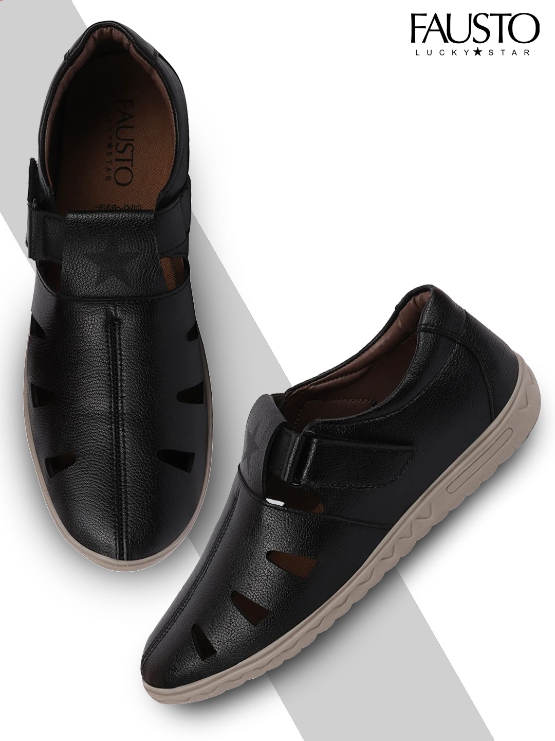 

FAUSTO Men Black PU Shoe-Style Sandals