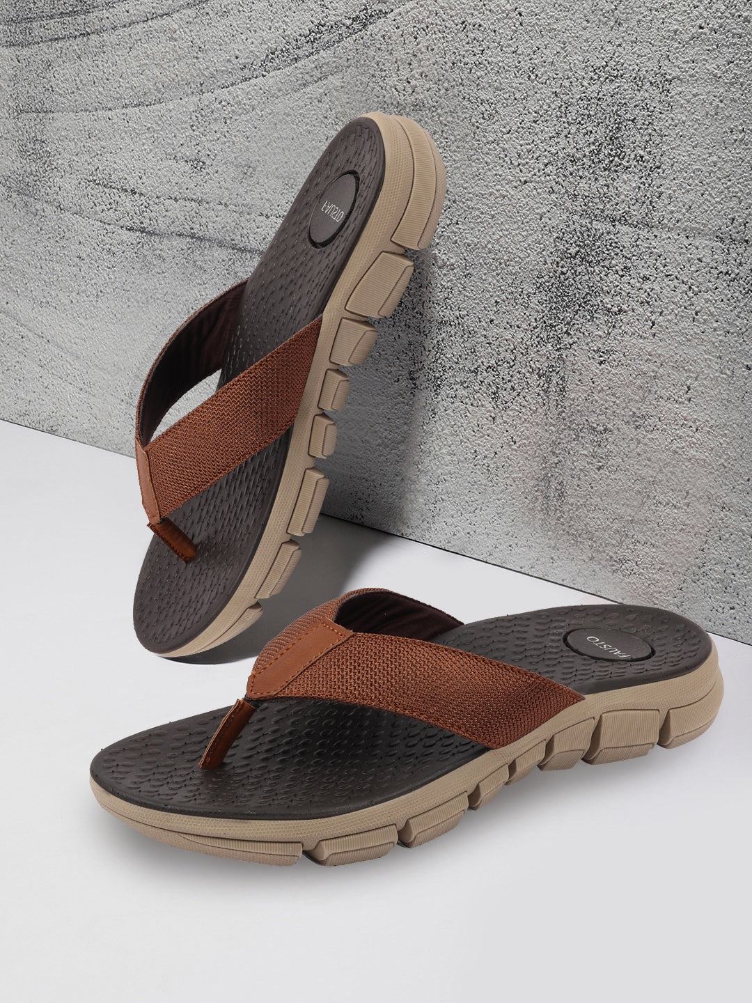 

FAUSTO Men Tan & Brown Thong Flip-Flops