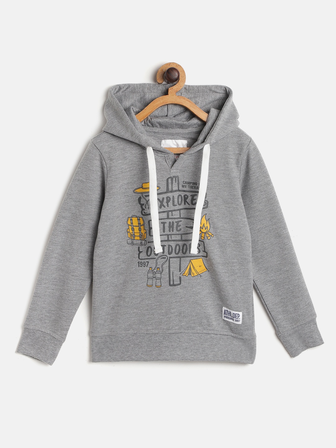 

Provogue Boys Grey Melange & Black Printed Hooded Sweatshirt