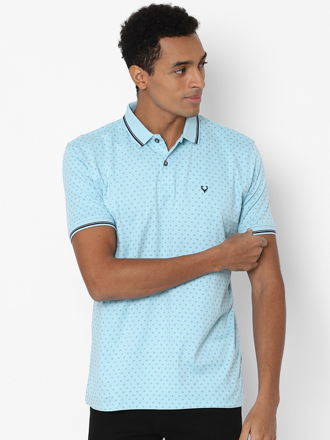

Allen Solly Men Blue Printed Polo Collar Pure Cotton T-shirt