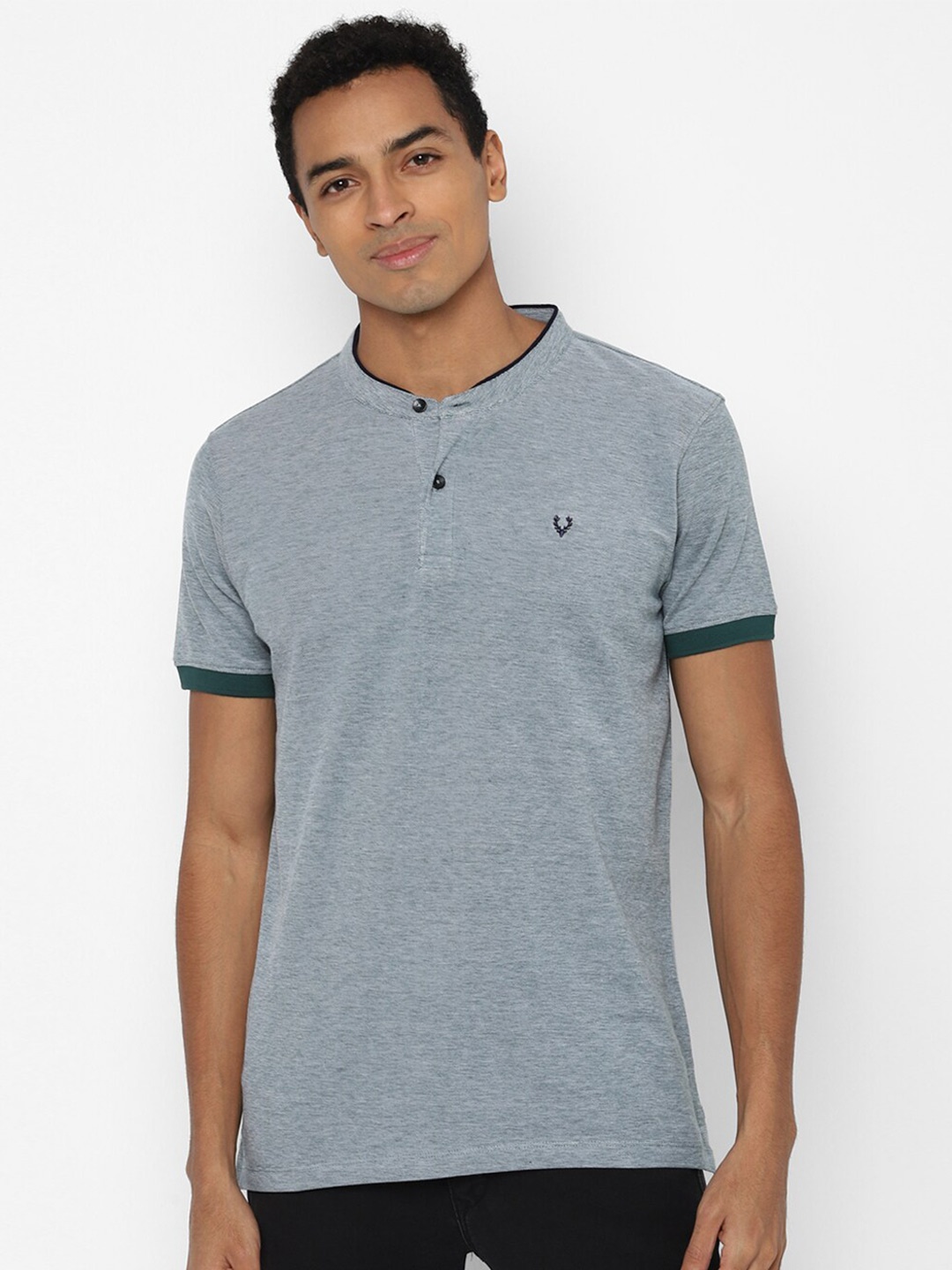 

Allen Solly Men Grey Mandarin Collar Pure Cotton T-shirt