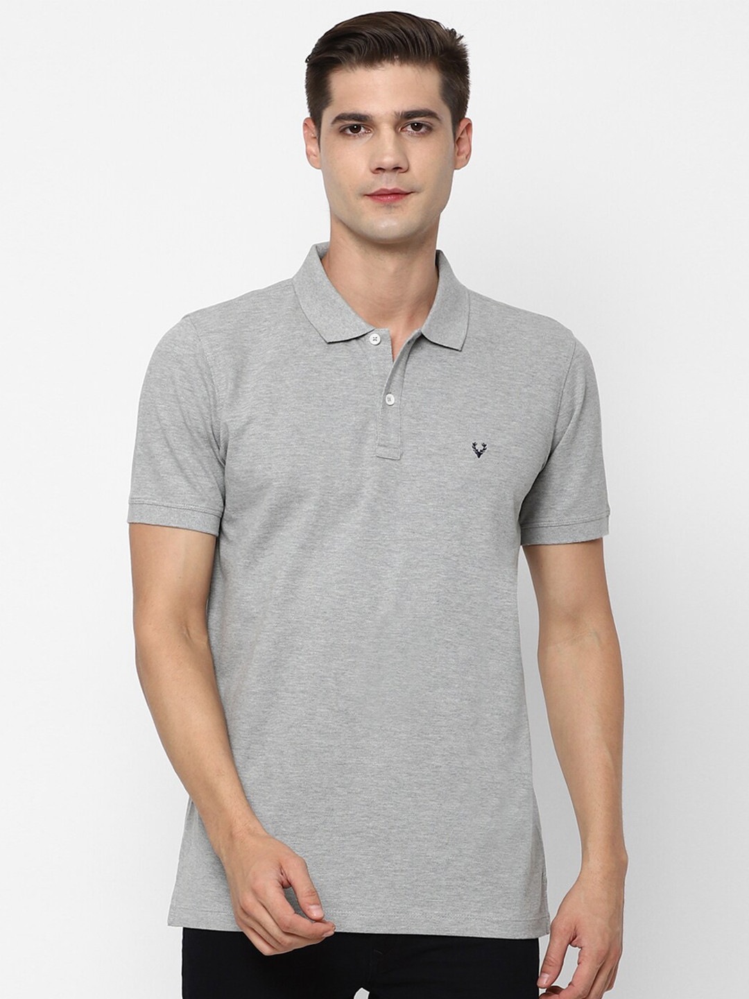

Allen Solly Men Grey Polo Collar Pure Cotton T-shirt