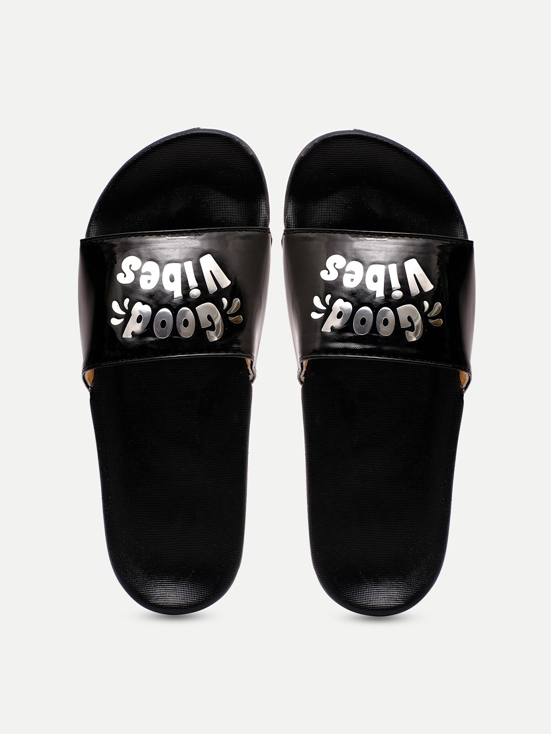 

FREECO Women Black & White Printed Sliders