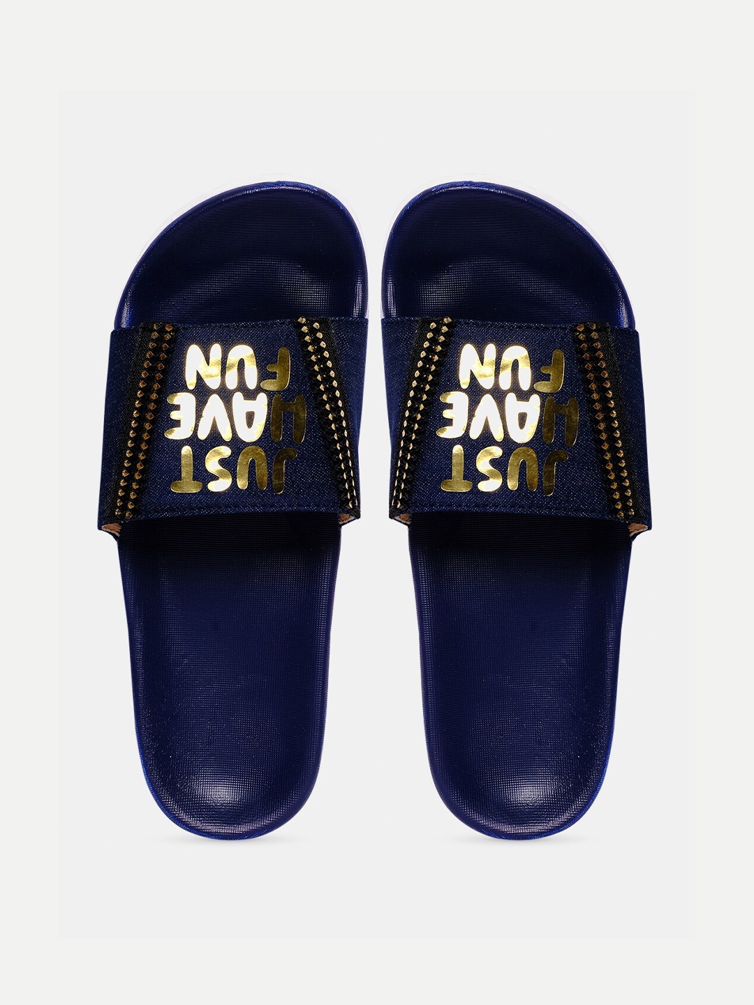 

FREECO Women Blue & Gold-Toned Printed Sliders