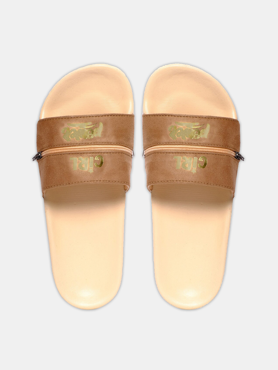 

FREECO Women Beige & Brown Printed Sliders