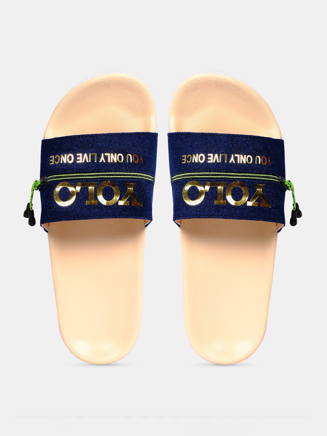 

FREECO Women Blue & Gold-Toned Printed Sliders