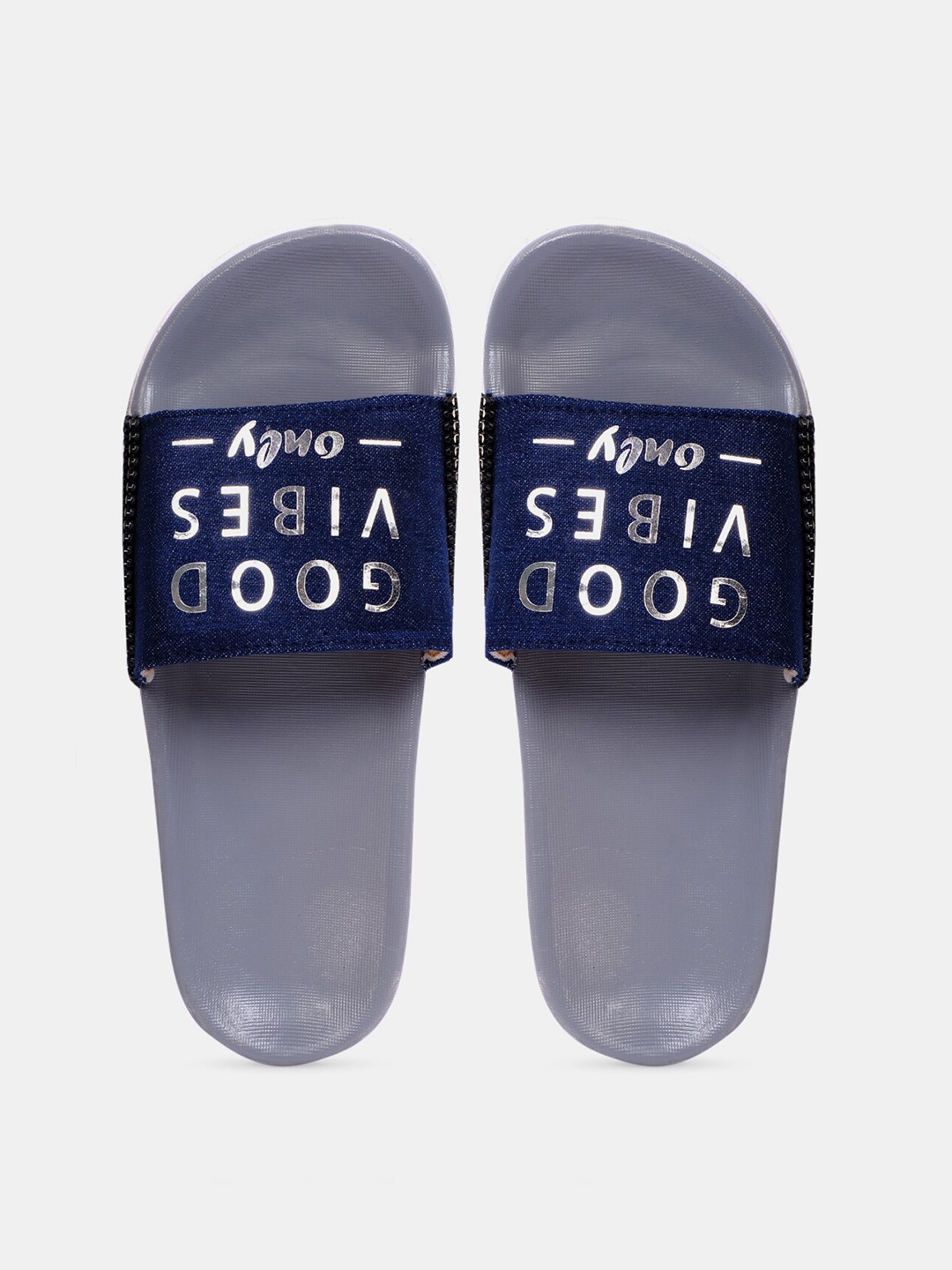 

FREECO Women Blue & Grey Printed Sliders
