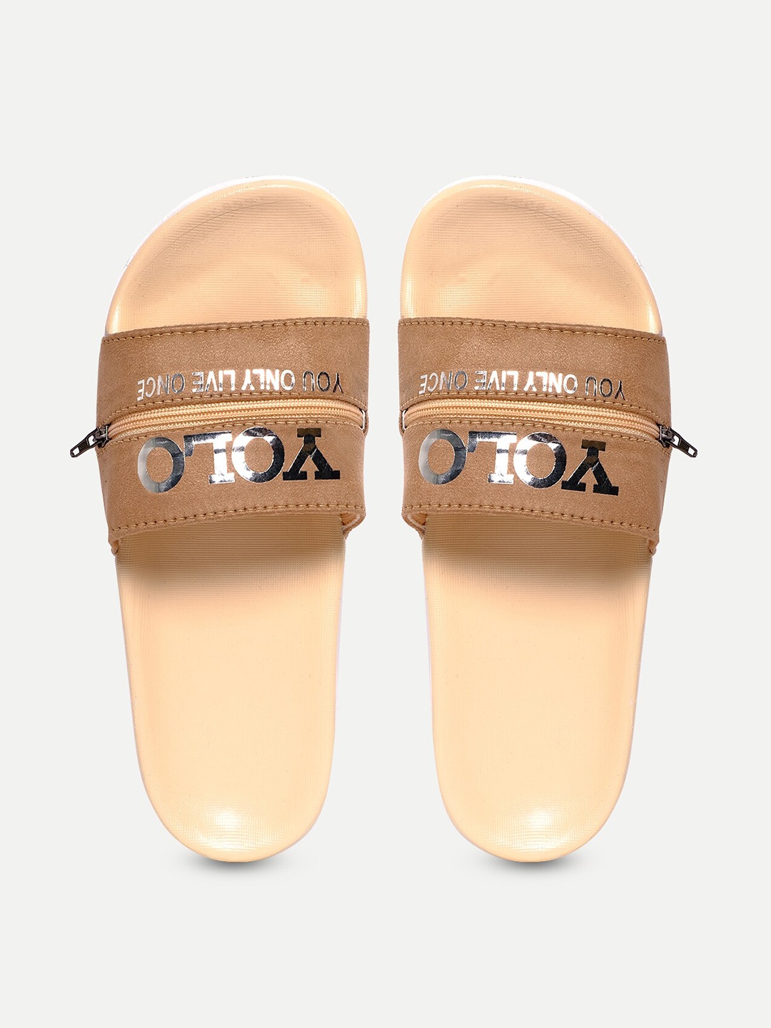 

FREECO Women Beige & Brown Printed Sliders