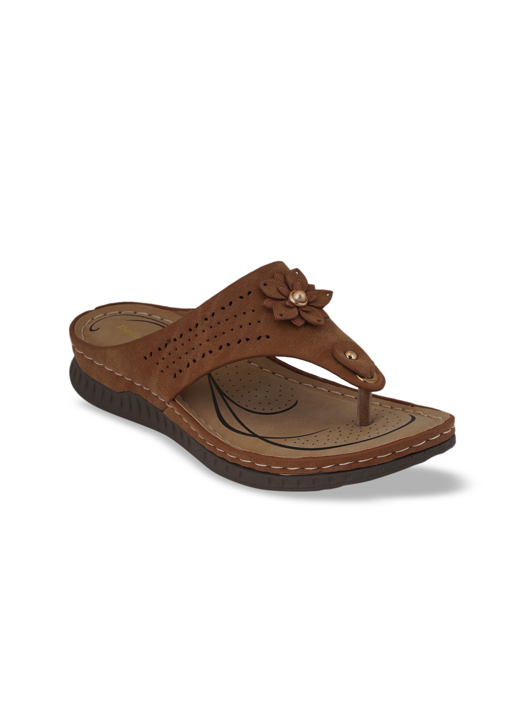 

pelle albero Women Brown Open Toe Flats with Laser Cuts