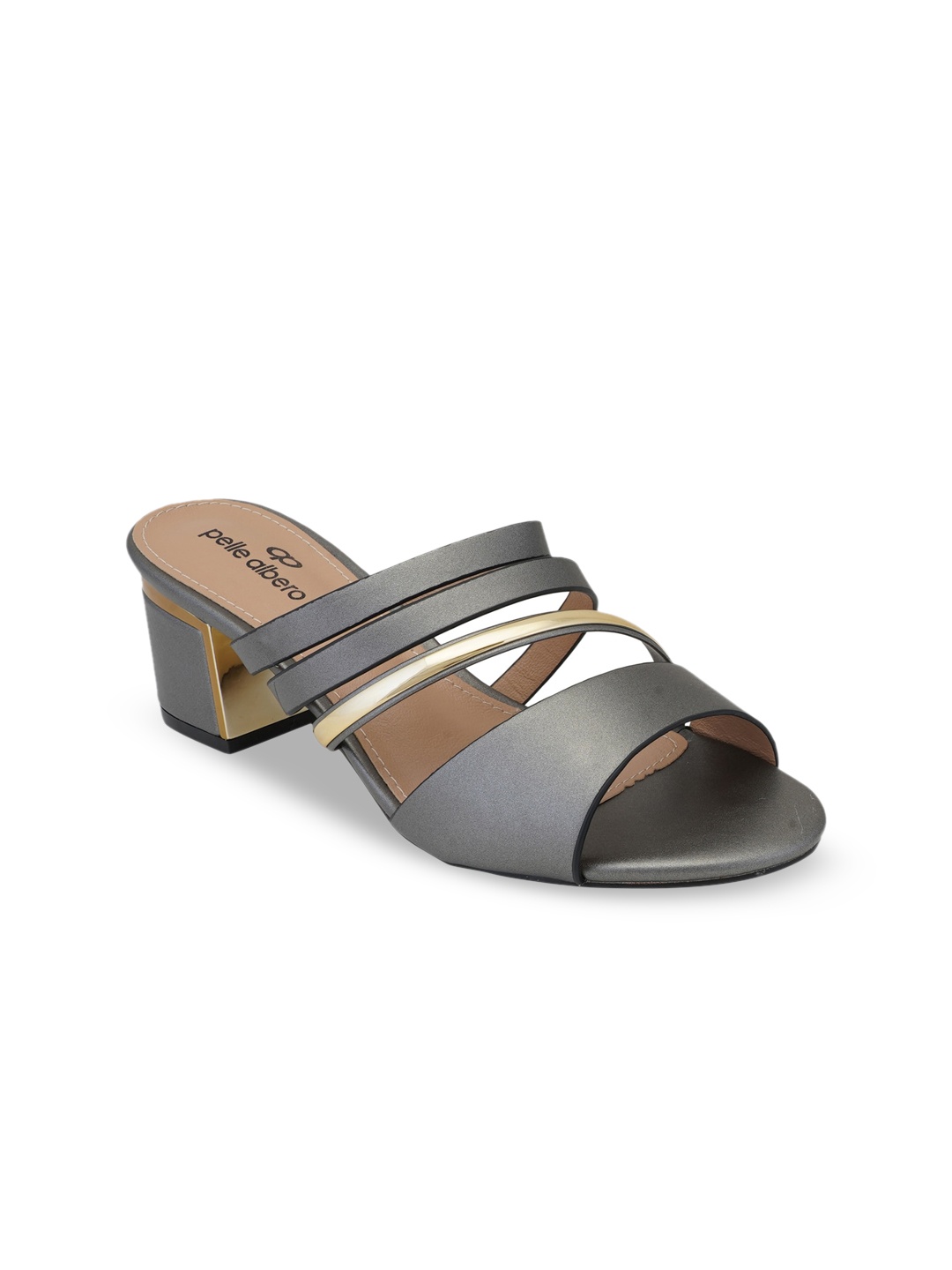 

pelle albero Women Gunmetal-Toned Solid Block Heels, Metallic