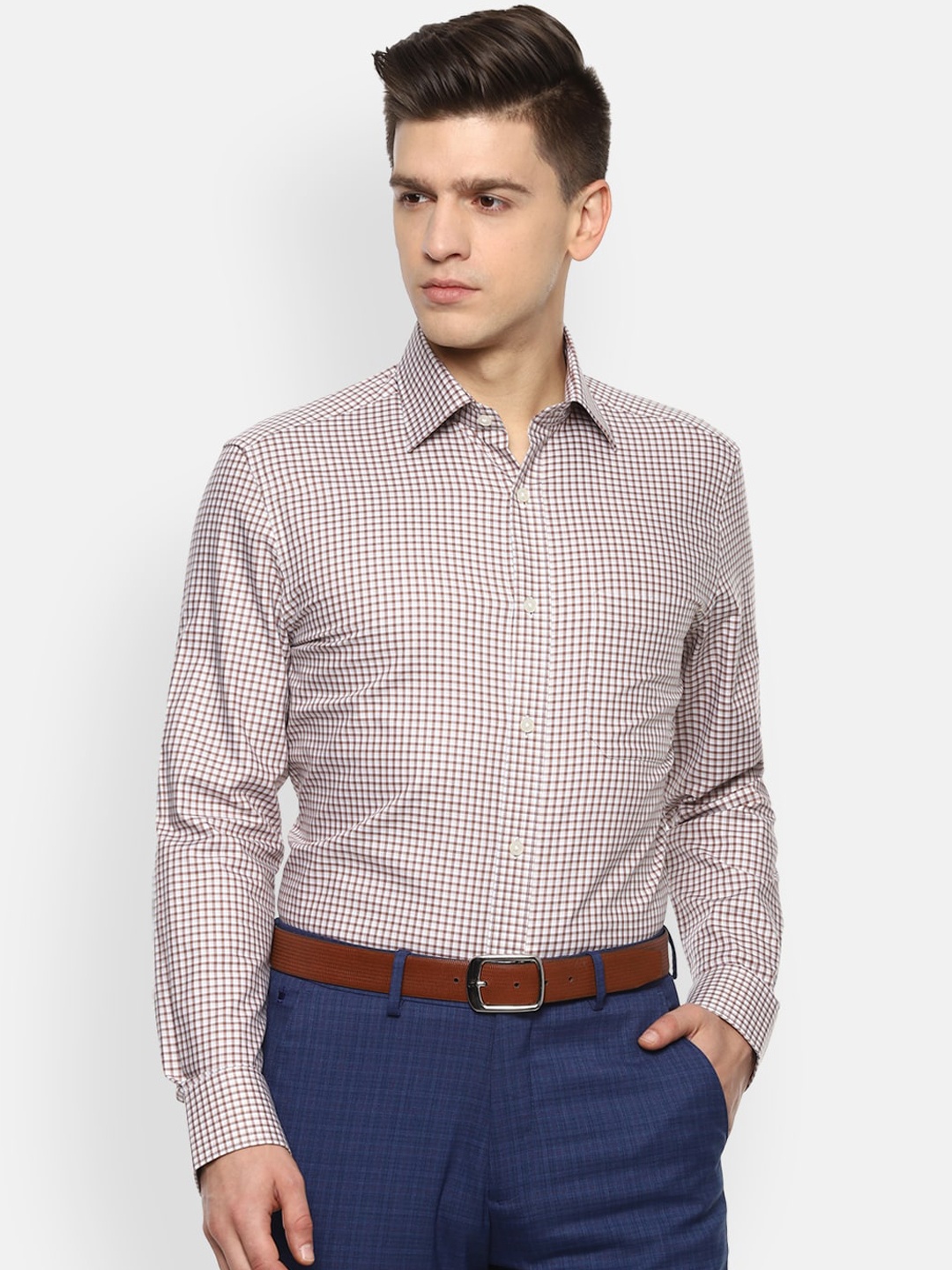

Louis Philippe Men Beige Checked Formal Shirt