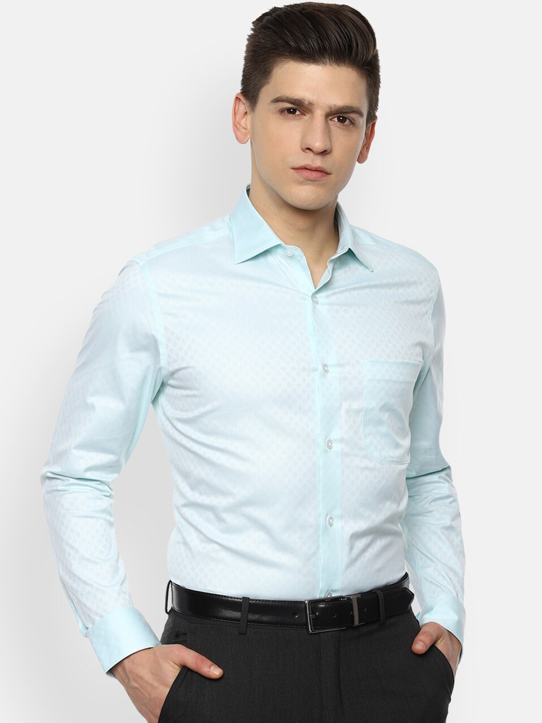 

Louis Philippe Men Blue Self Design Formal Shirt