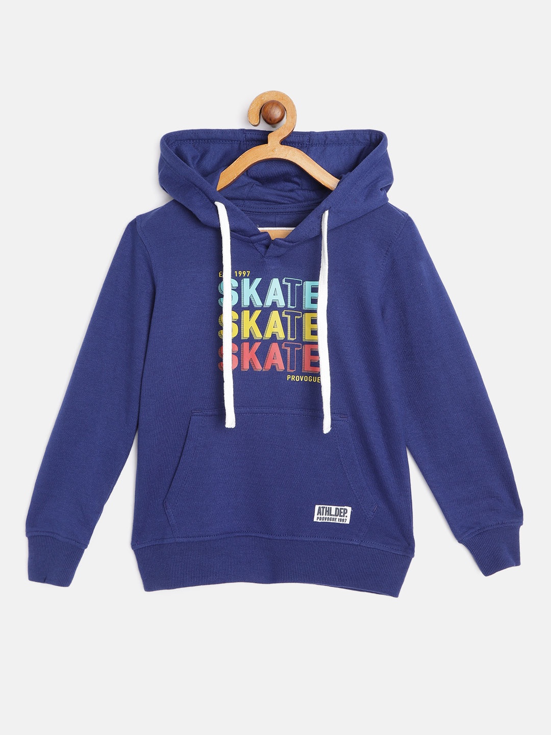

Provogue Boys Navy Blue & Yellow Printed Hooded Sweatshirt