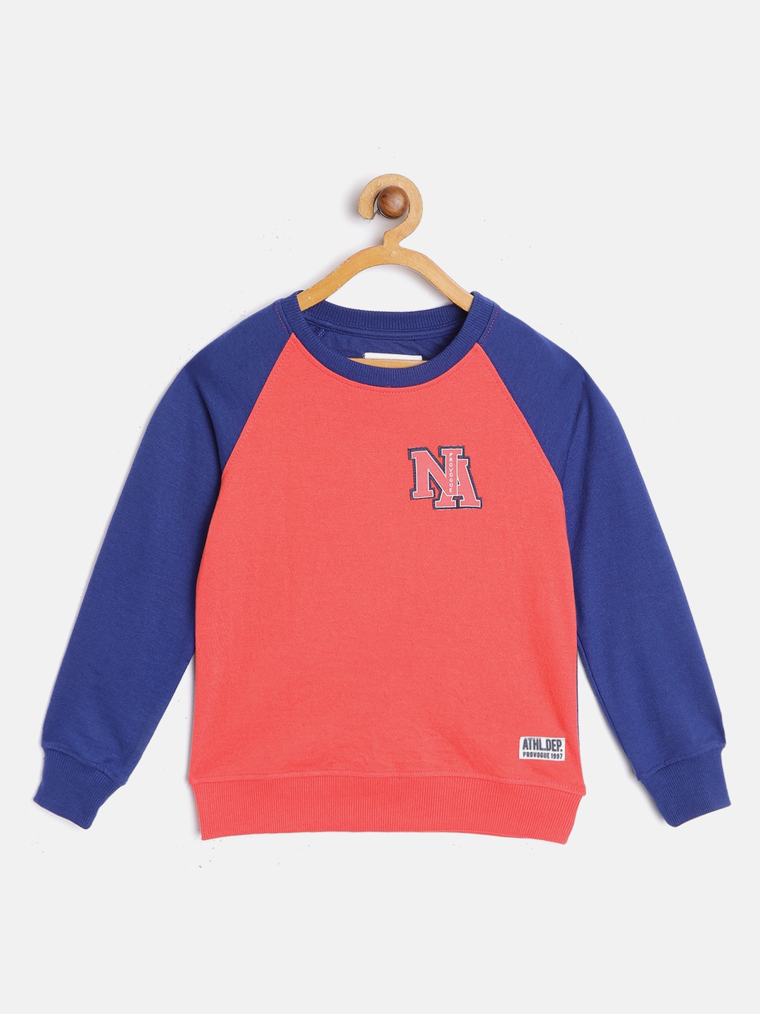 

Provogue Boys Peach-Coloured & Navy Blue Solid Sweatshirt