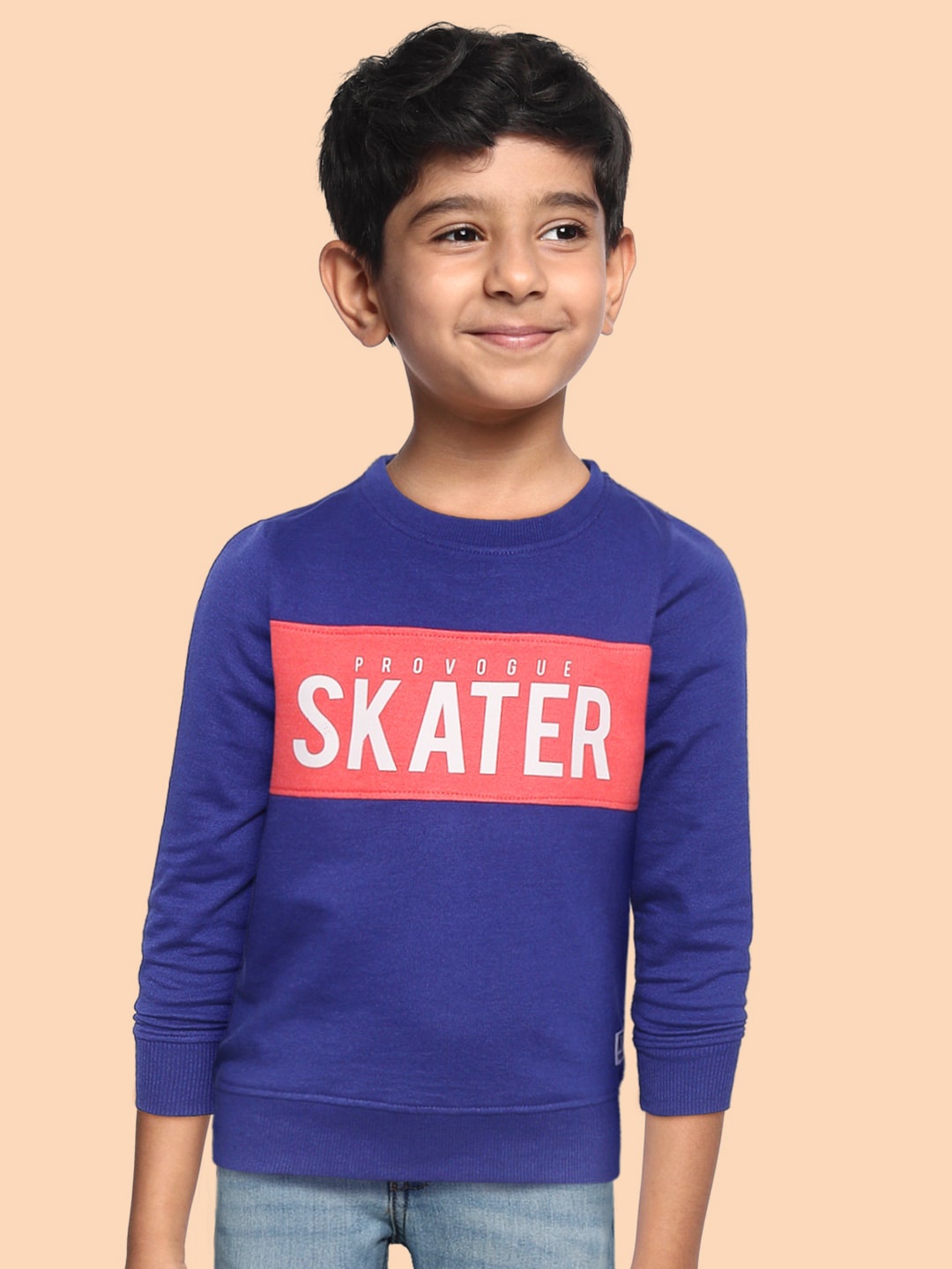 

Provogue Boys Blue & Coral Pink Typography Printed Sweatshirt