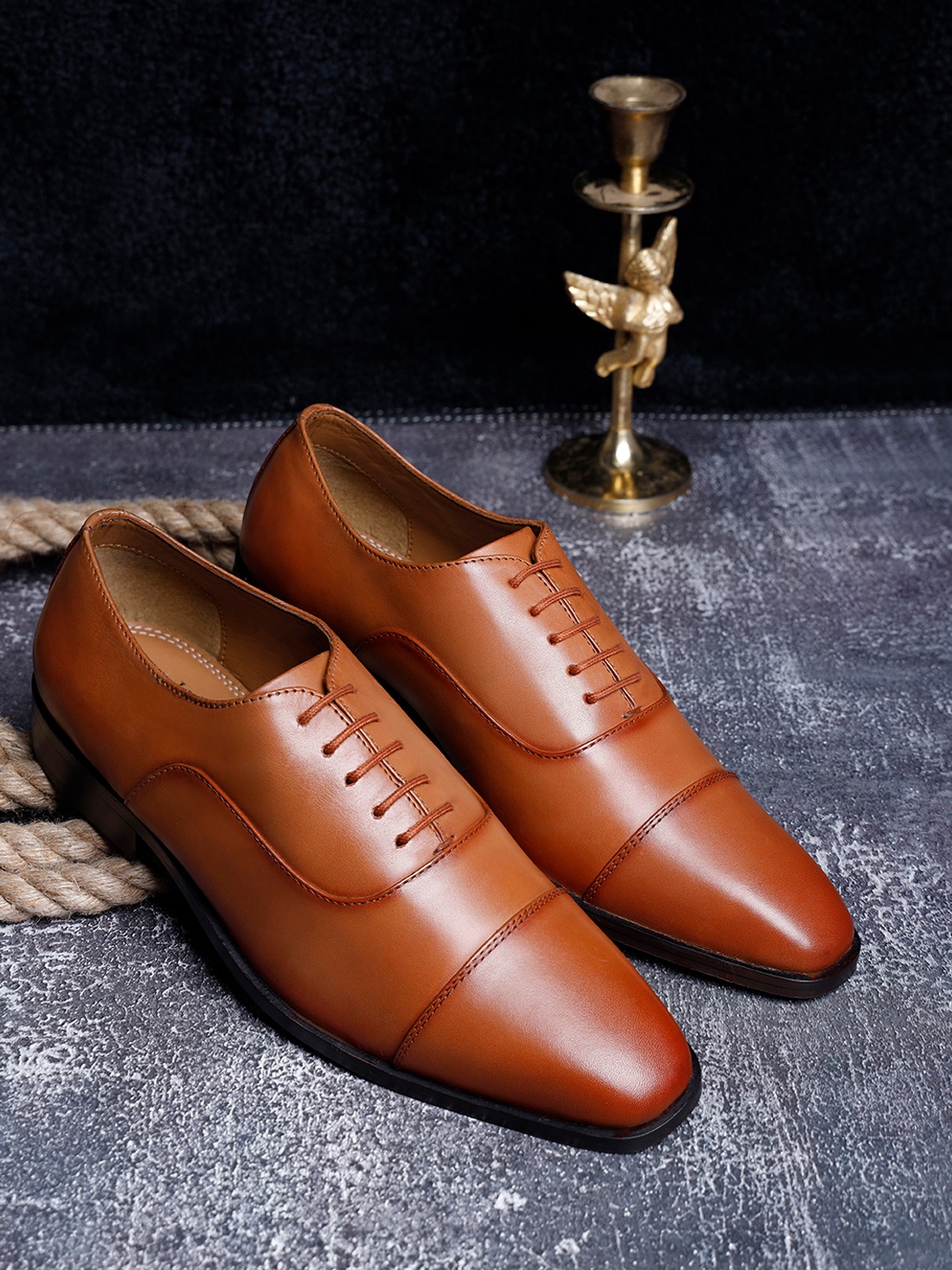 

LOUIS STITCH Men Premium Leather Dual Tone Patina Oxford Shoes, Tan