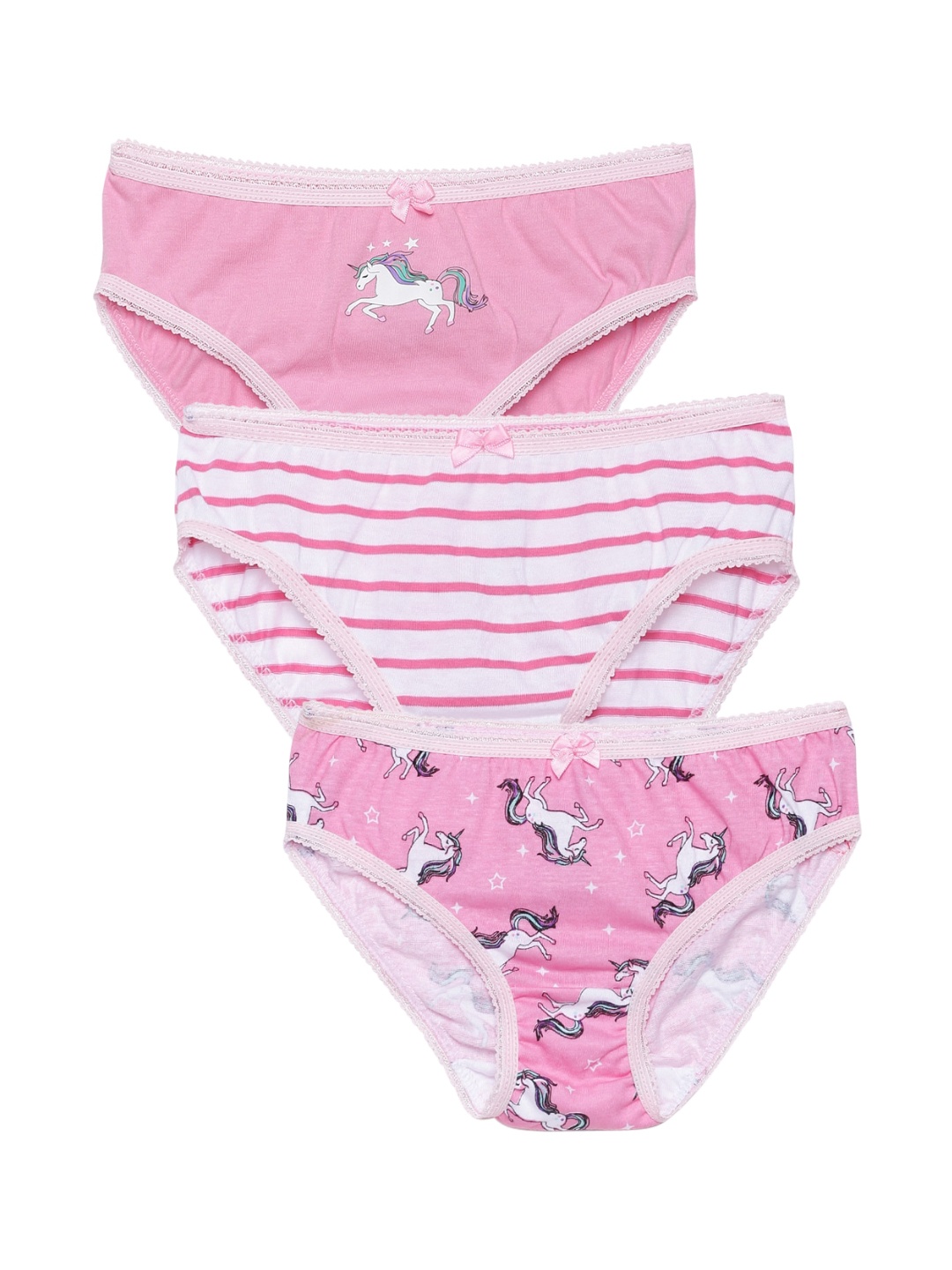 

Charm n Cherish Girls Pack Of 3 Pure Cotton Basic Briefs, Pink