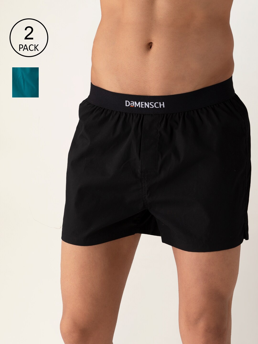 

DAMENSCH Men Pack of 2 Solid Ultra-Light Cotton Regular Fit Inner Boxer, Black