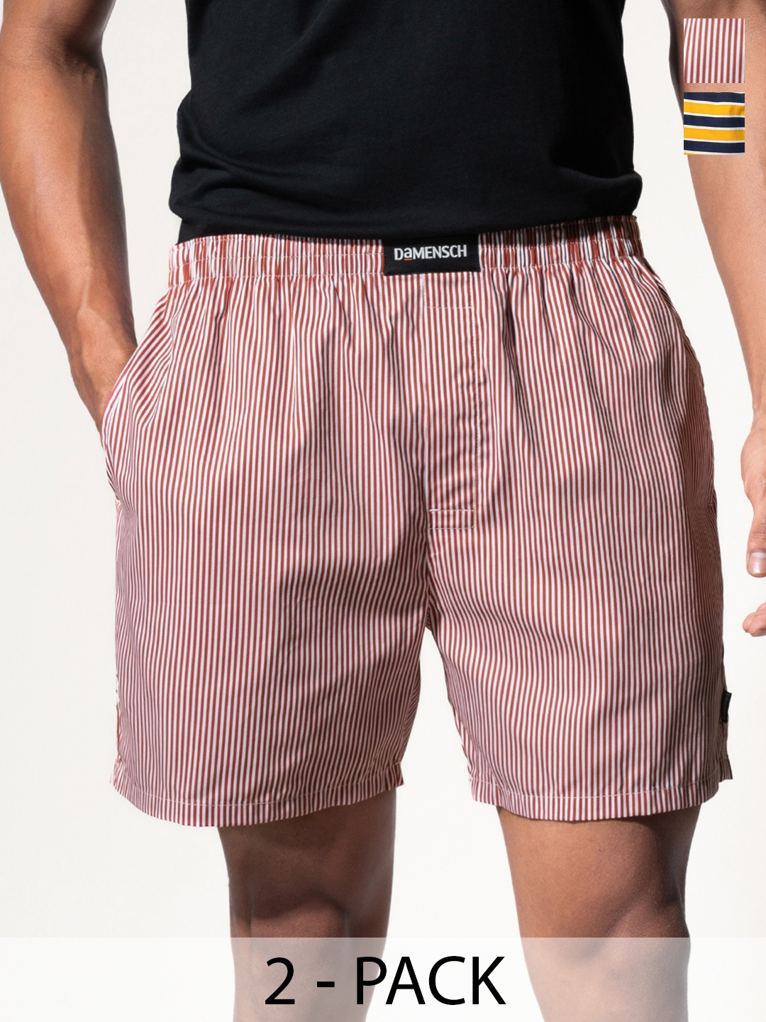 

DAMENSCH Men Pack of 2 Printed Ultra-Light Cotton Regular Fit Boxer Shorts DAM-STP-LBX, Red