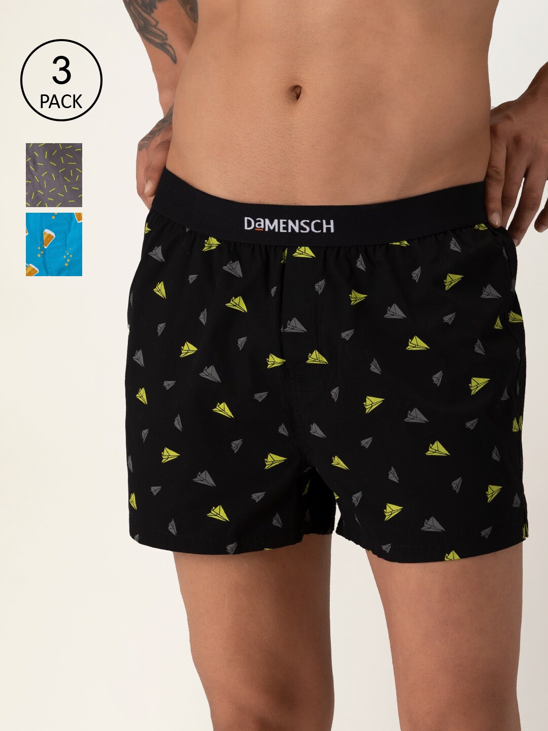 

DAMENSCH Men Pack Of 3 Printed Pure Cotton Boxers DAM-PRIN-SBX-ABG-MO-SYB, Blue