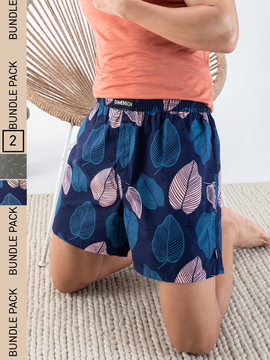 

DAMENSCH Men Pack of 2 Printed Ultra-Light Cotton Regular Fit Boxer Shorts, Blue