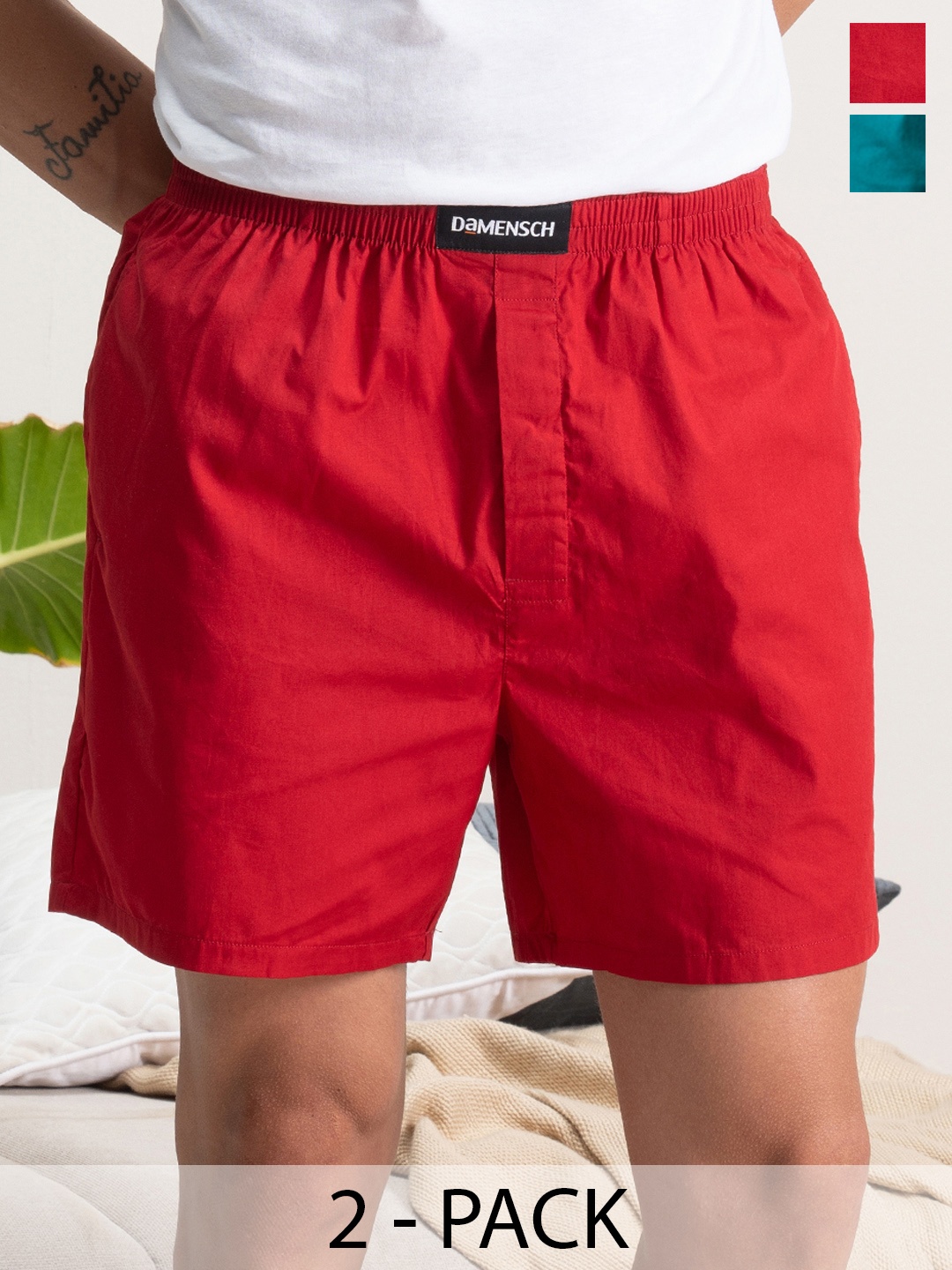 

DAMENSCH Men Breeze Pack of 2 Ultra-Light Cotton Boxer Shorts DAM-SLD-LBX-HB-LOW, Blue