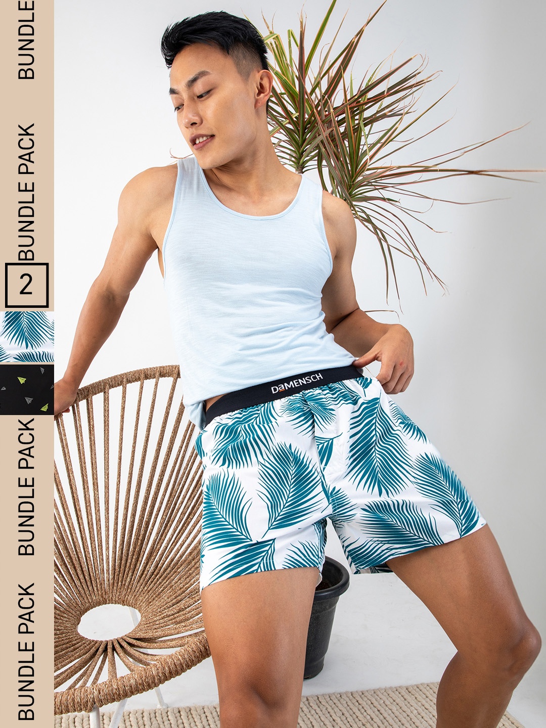 

DAMENSCH Men Pack Of 2 Printed Pure Cotton Boxers, Black