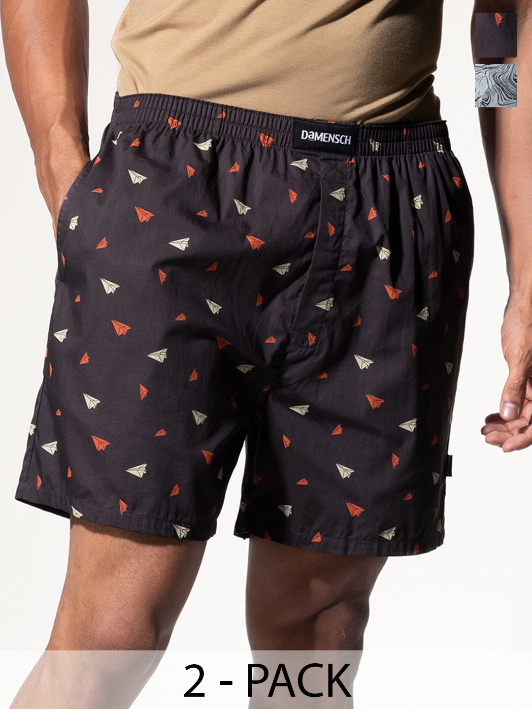 

DAMENSCH Men Pack Of 2 Printed Pure Cotton Boxers DAM-PRIN-LBX-PAW-PRD, White