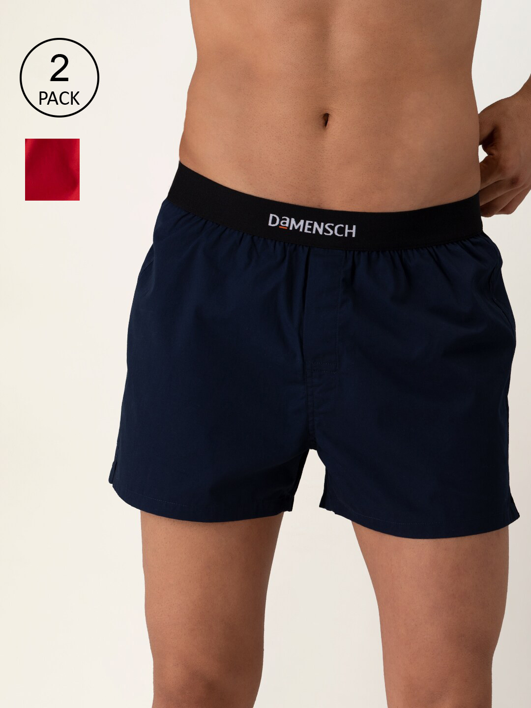 

DAMENSCH Men Pack of 2 Solid Ultra-Light Cotton Regular Fit Inner Boxer, Red