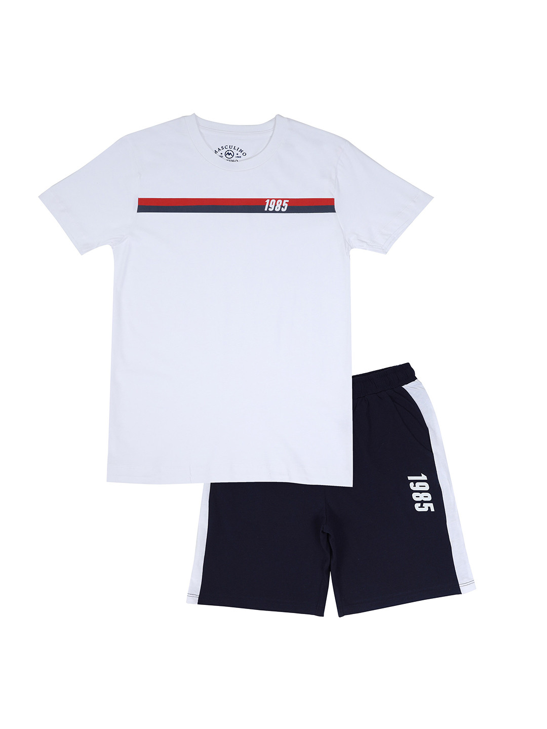 

Masculino Latino Boys White & Navy Blue Printed T-shirt with Shorts