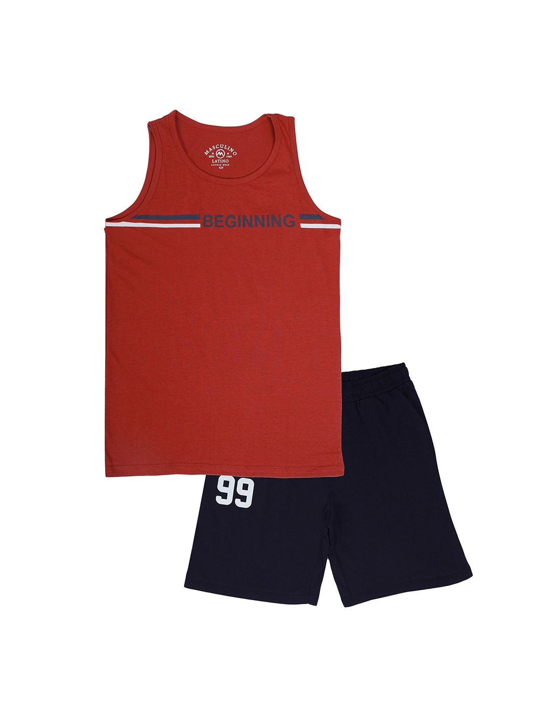 

Masculino Latino Boys Red & Blue Printed T-shirt with Shorts